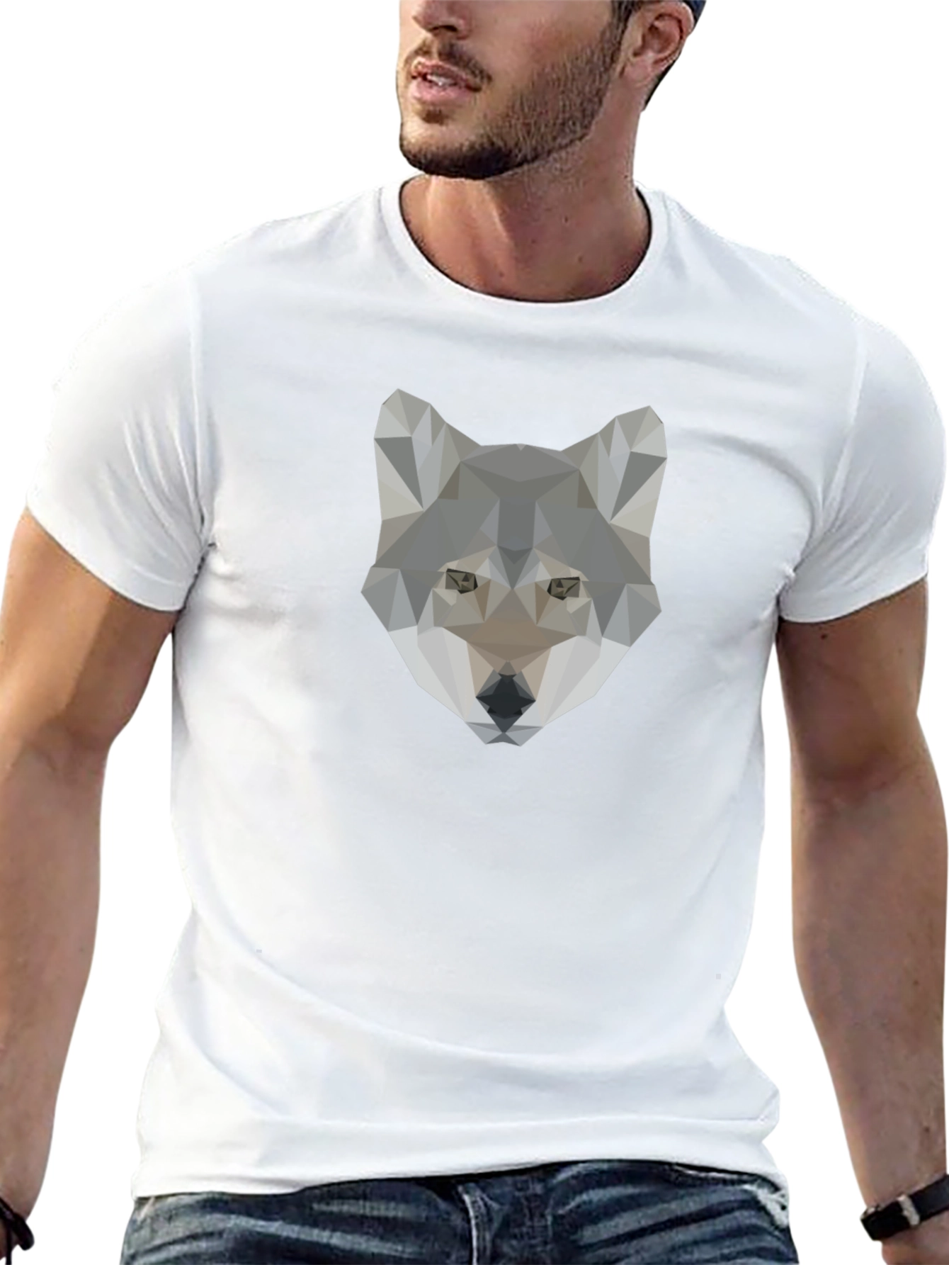 Black Geometric Wolf Graphic Tee - Cool Minimalist Design view 13