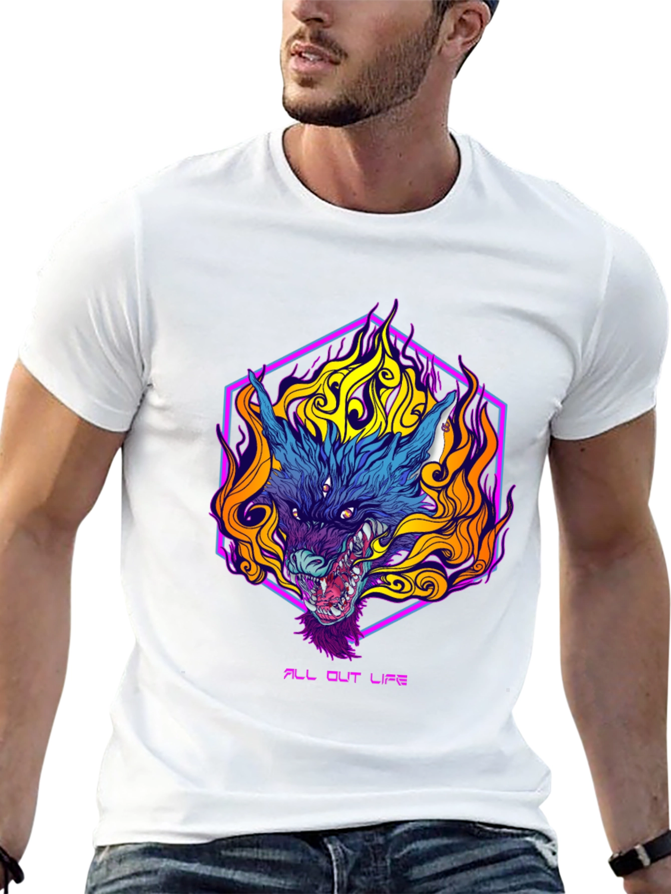 Black Fiery Wolf Graphic Tee - All Out Life view 13