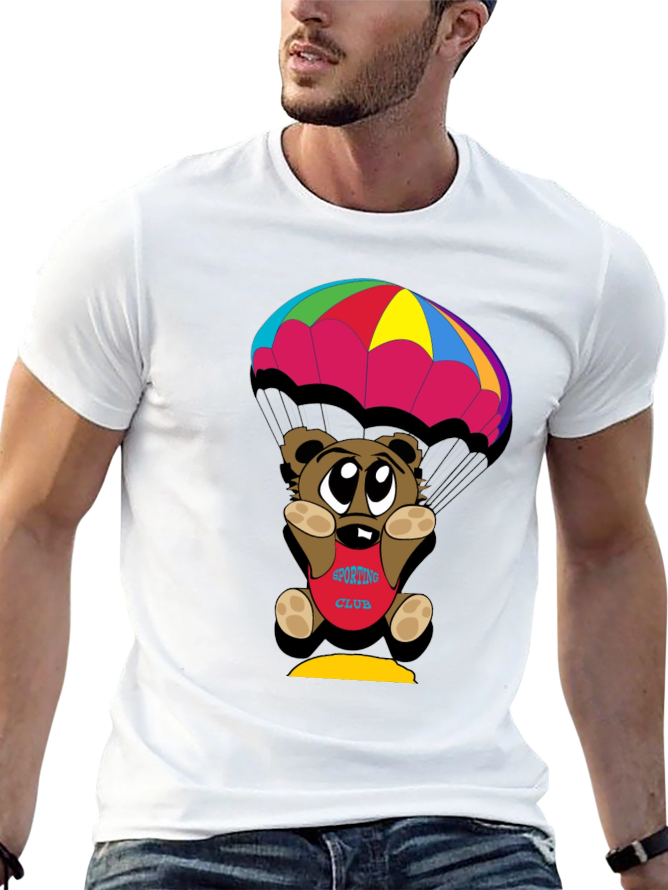 Black Cartoon Bear Parachute Black T-Shirt view 13