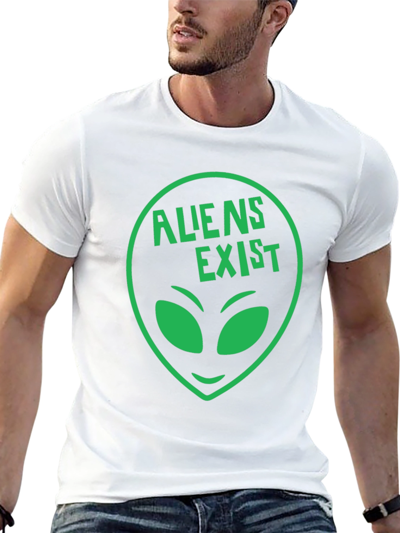 Black Aliens Exist T-Shirt - Green Alien Head Graphic view 13