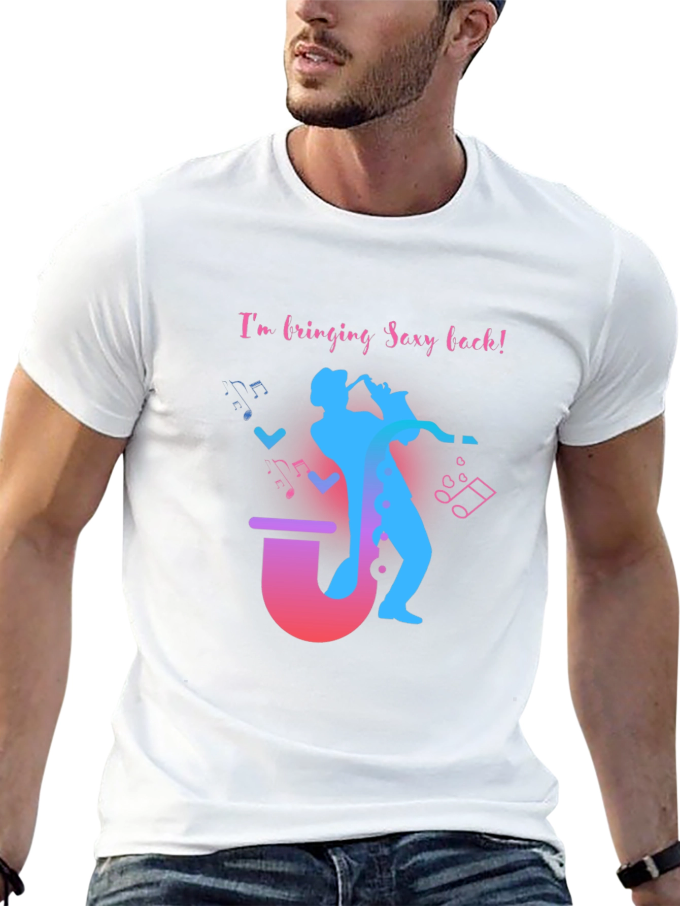 Black Saxophone Sexy Back Graphic T-Shirt view 13