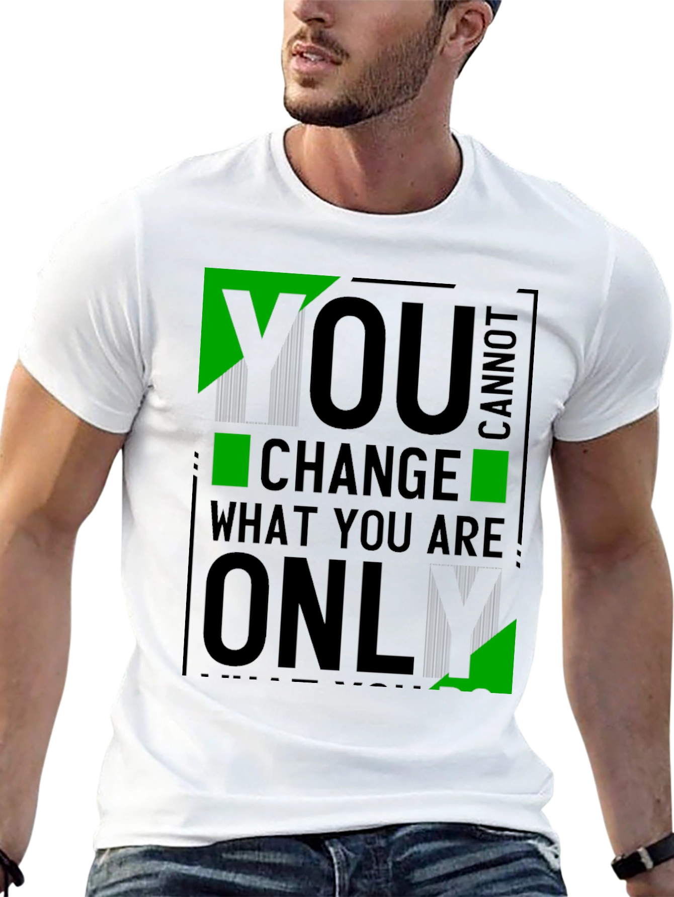 Black Men's "You Cannot Change What You Are Only" Graphic Tee view 13