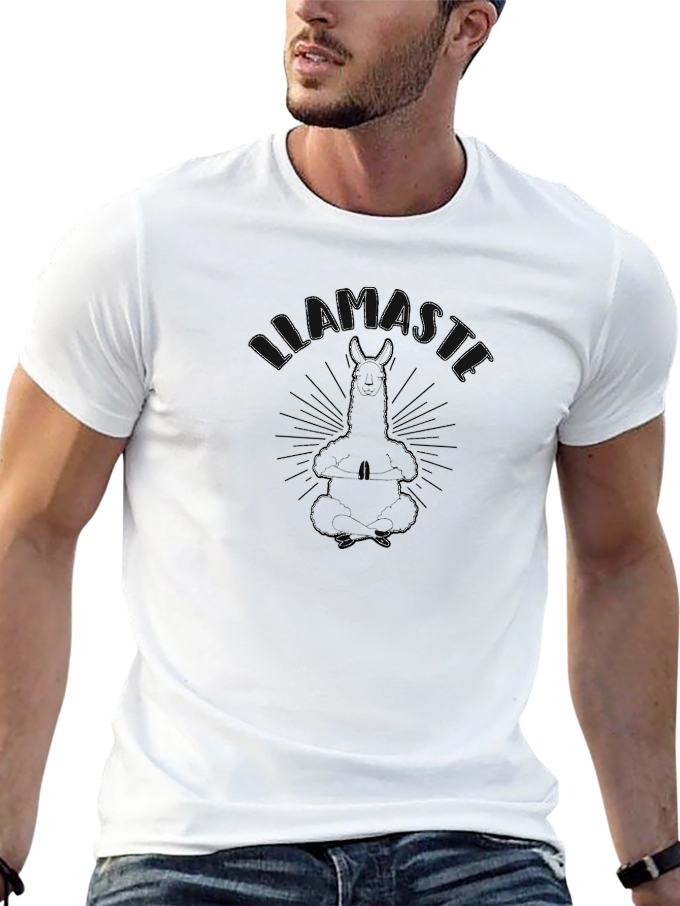 Black Llamaste Yoga Meditation Graphic T-Shirt view 13