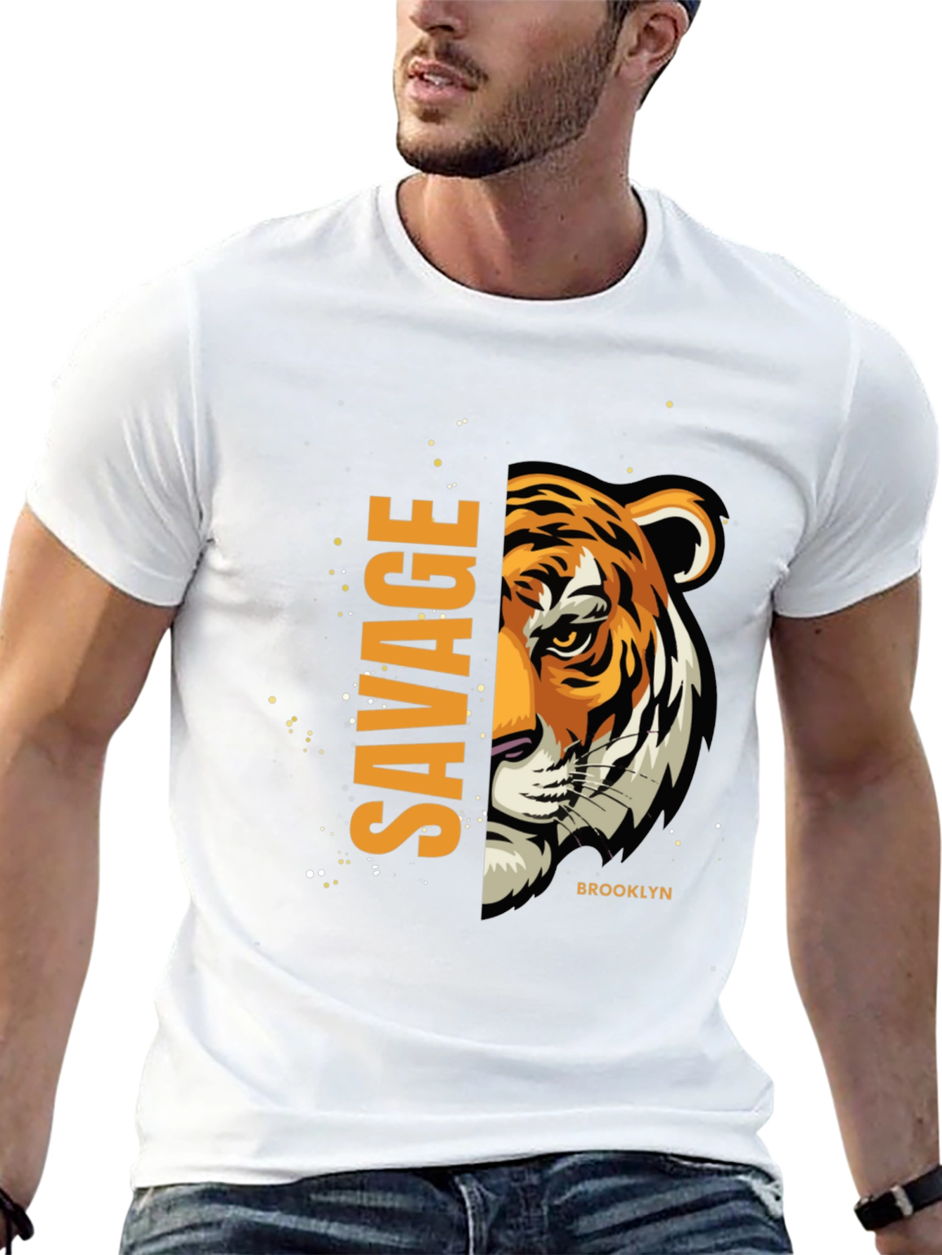 Black Savage Tiger Graphic Print T-Shirt view 13