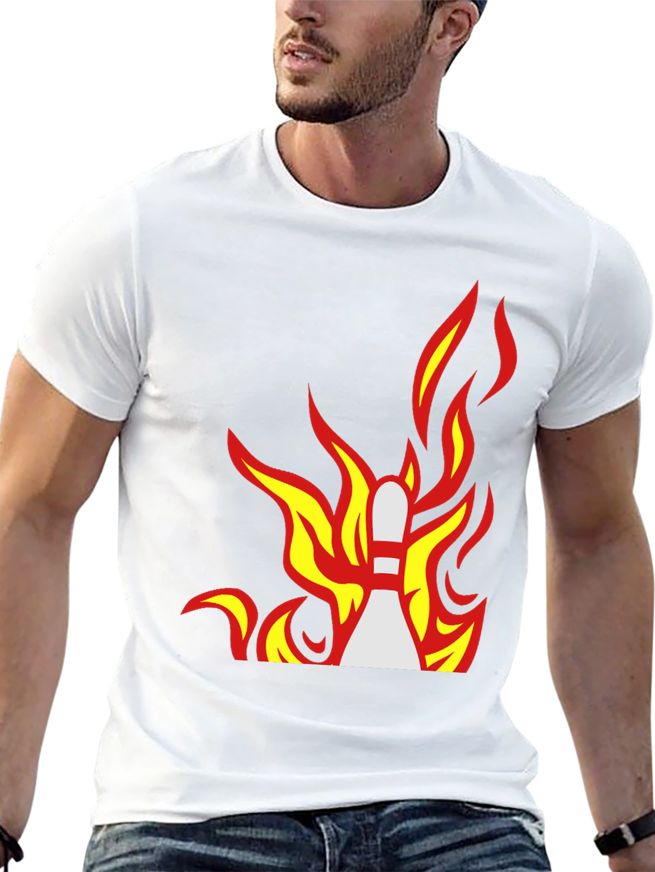 Black Flaming Bowling Pin Graphic Tee - Strike a Style! view 13