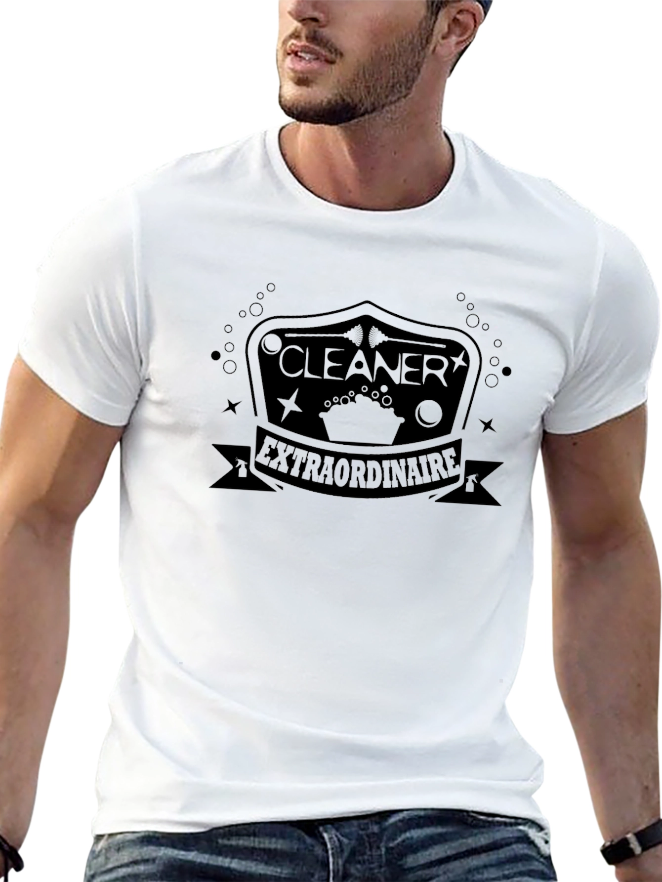 Black Cleaner Extraordinaire Graphic Tee - Black Crew Neck T-Shirt view 13