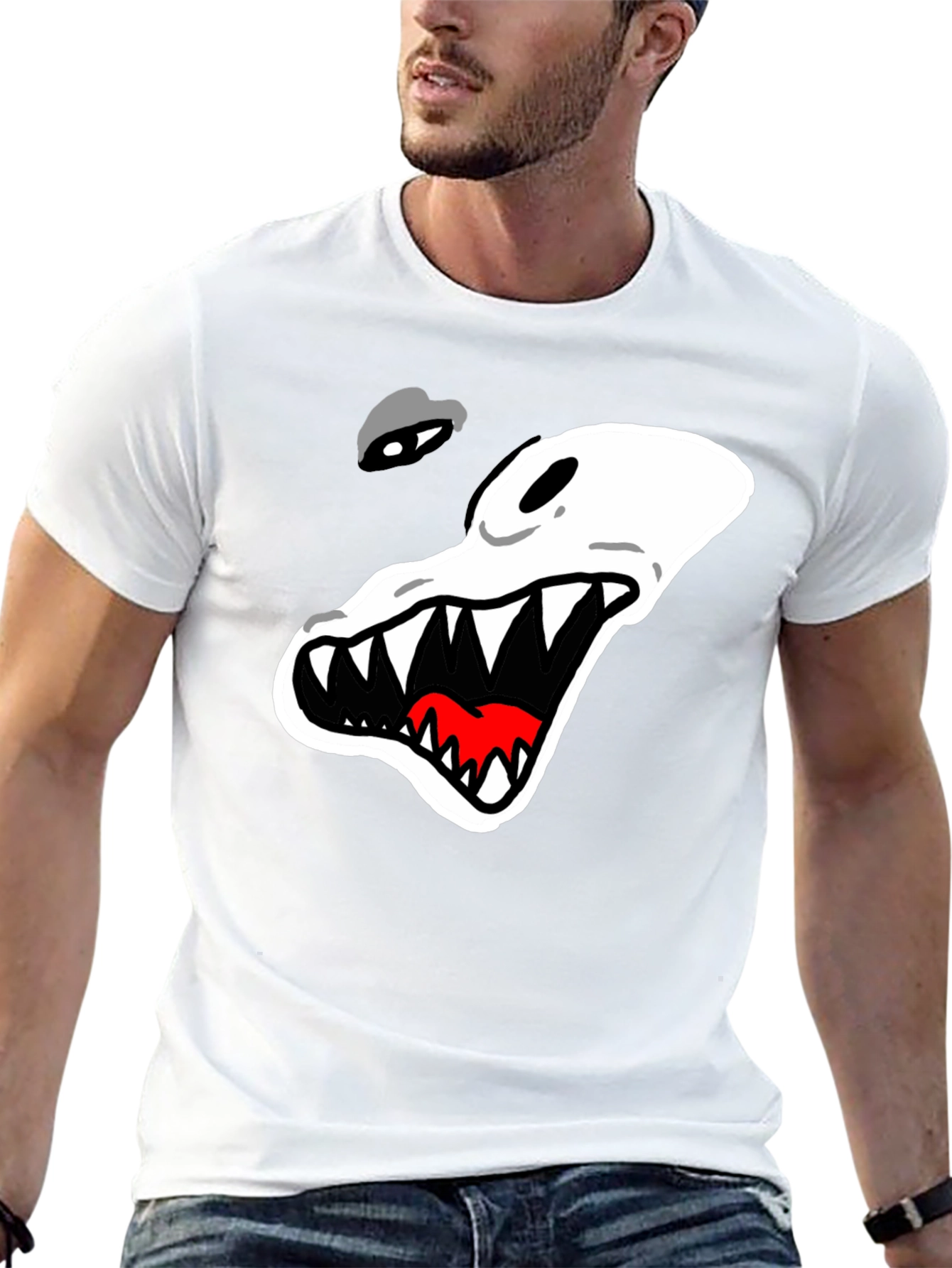 Black Men's Black T-Shirt with Cartoon Alligator Graphic view 13