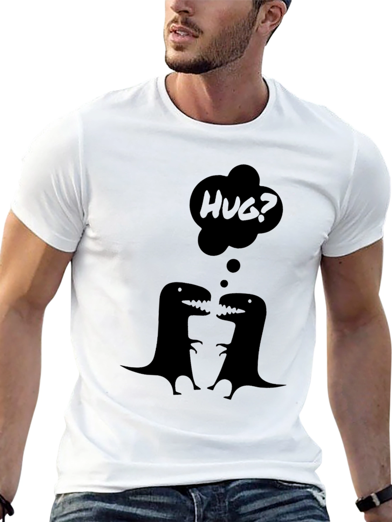 Black Dino Hug T-Shirt - Black Graphic Tee view 13