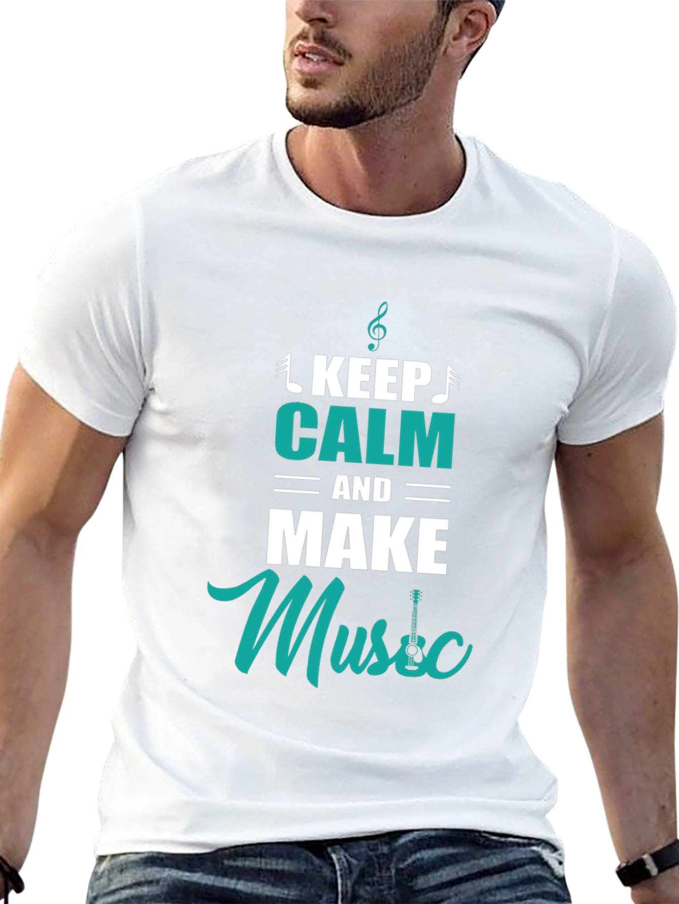 Black Keep Calm and Make Music Black T-Shirt view 13