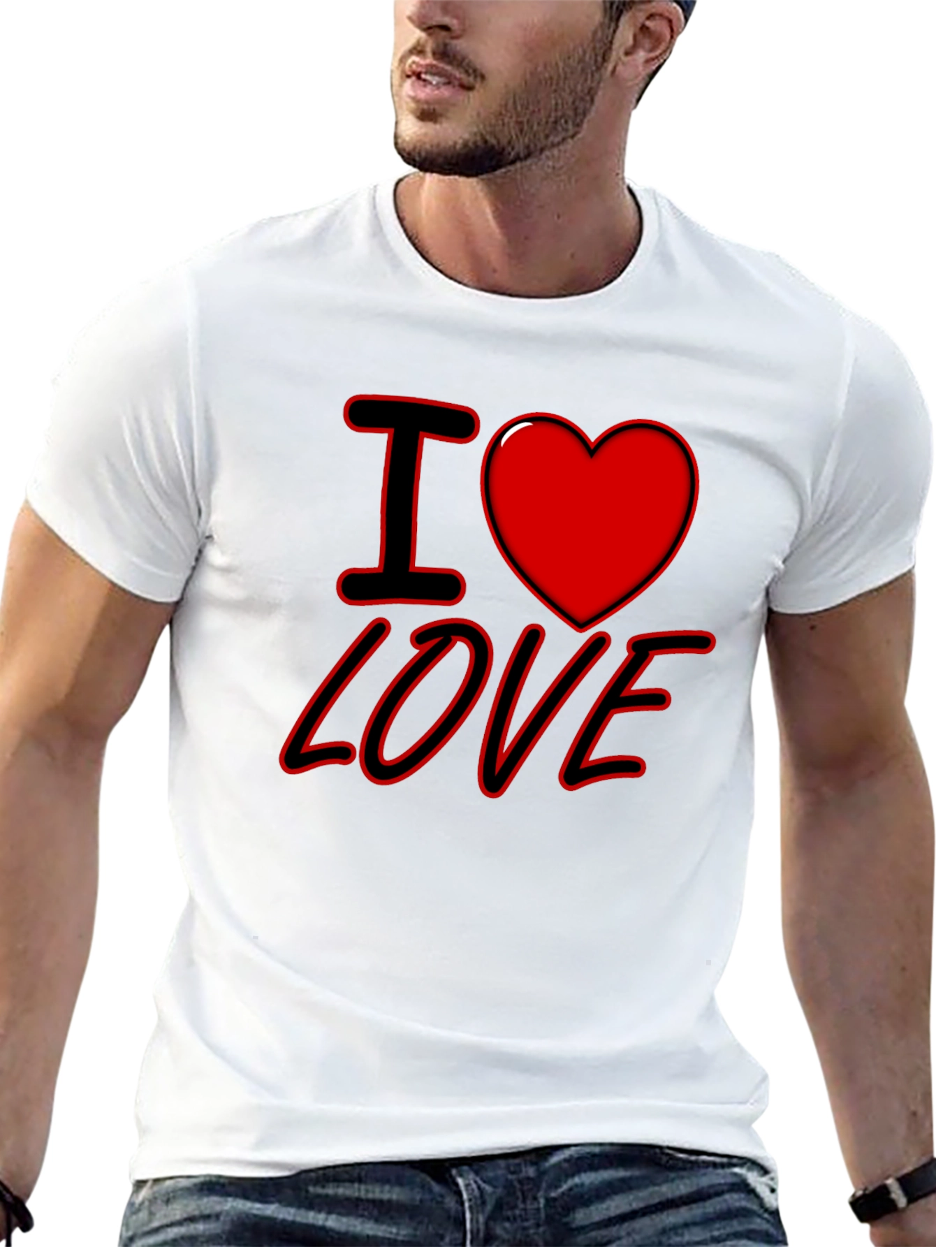 Black I Heart Love Graphic Print Black T-Shirt view 13