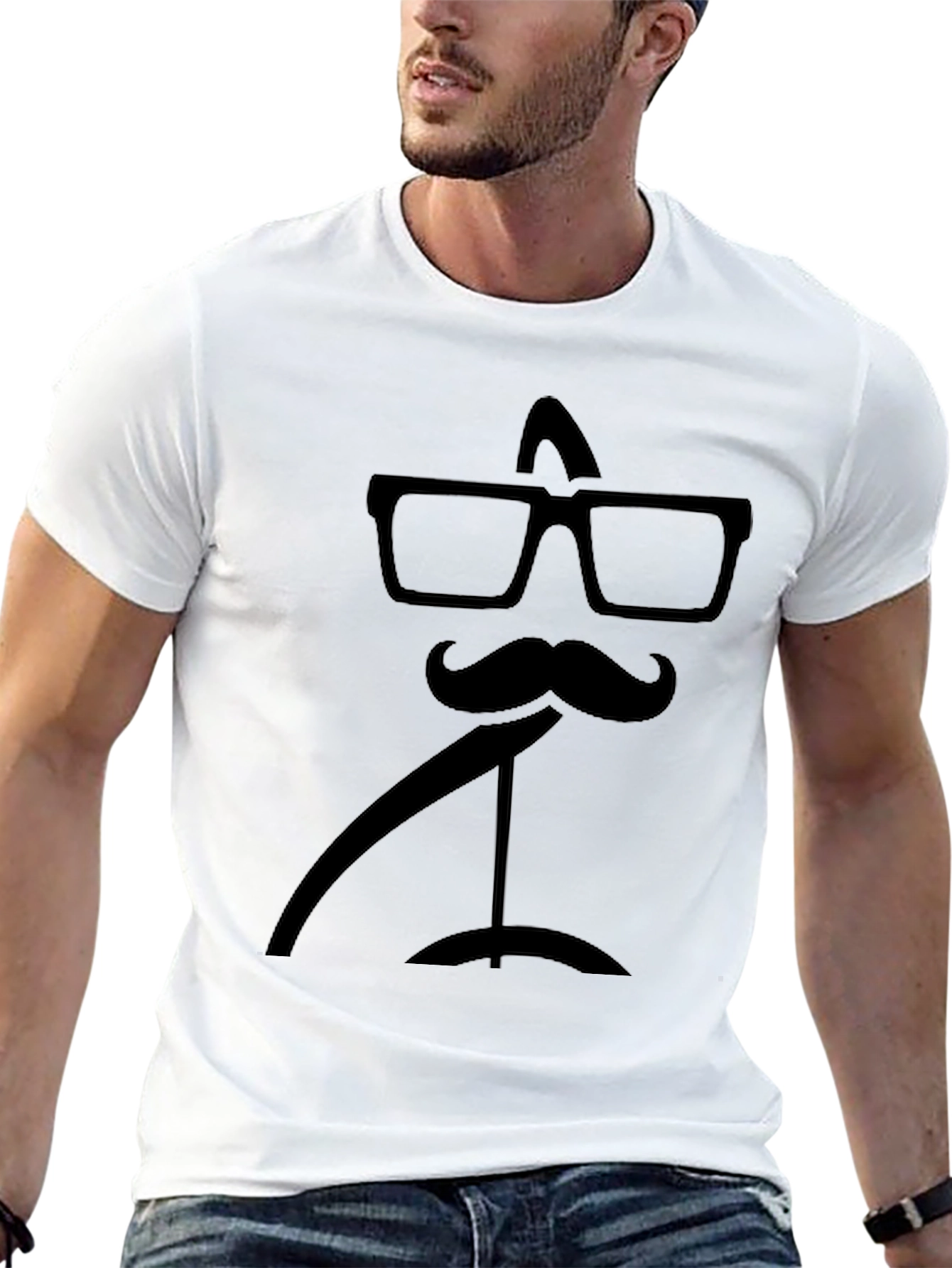 Black Funny Mustache & Glasses Graphic Black T-Shirt view 13