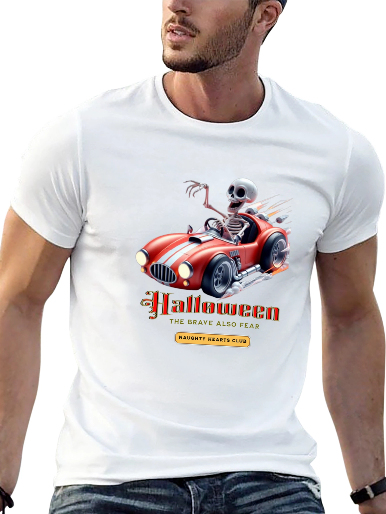 Black Skeleton Race Car Halloween T-Shirt view 13