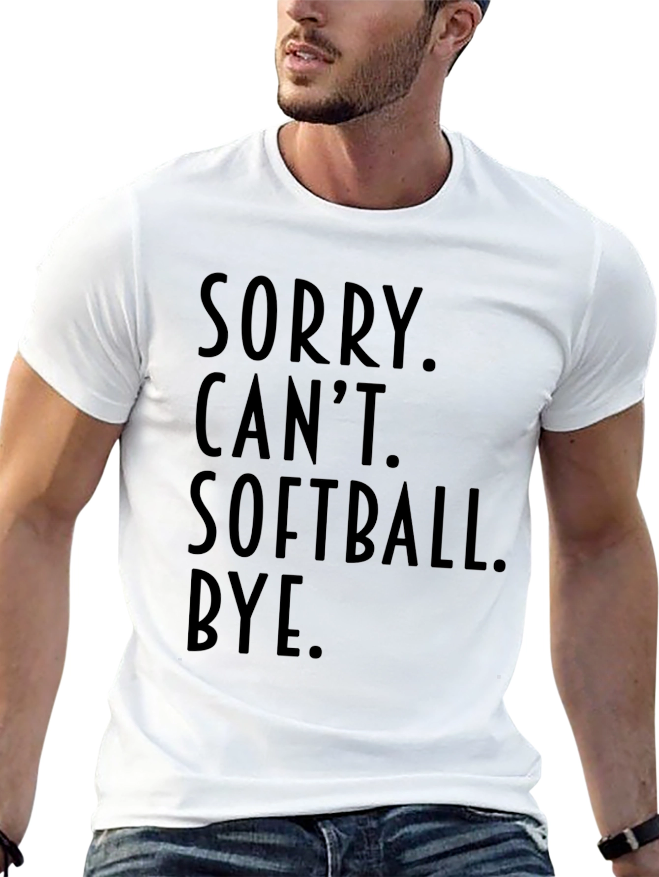 Black Sorry Can't Softball Bye Black T-Shirt view 13
