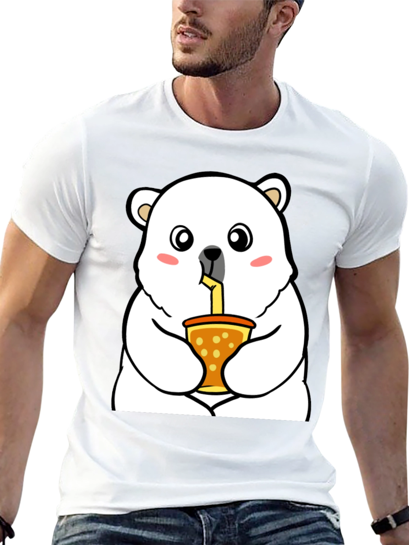 Black Cute Polar Bear Bubble Tea T-Shirt - Unisex view 13