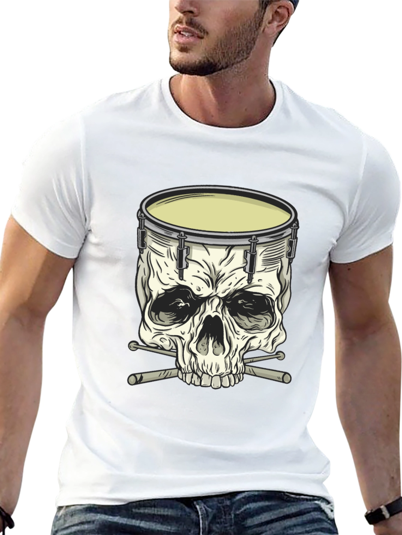 Black Skull Drummer Graphic T-Shirt - Rock Music Tee view 13
