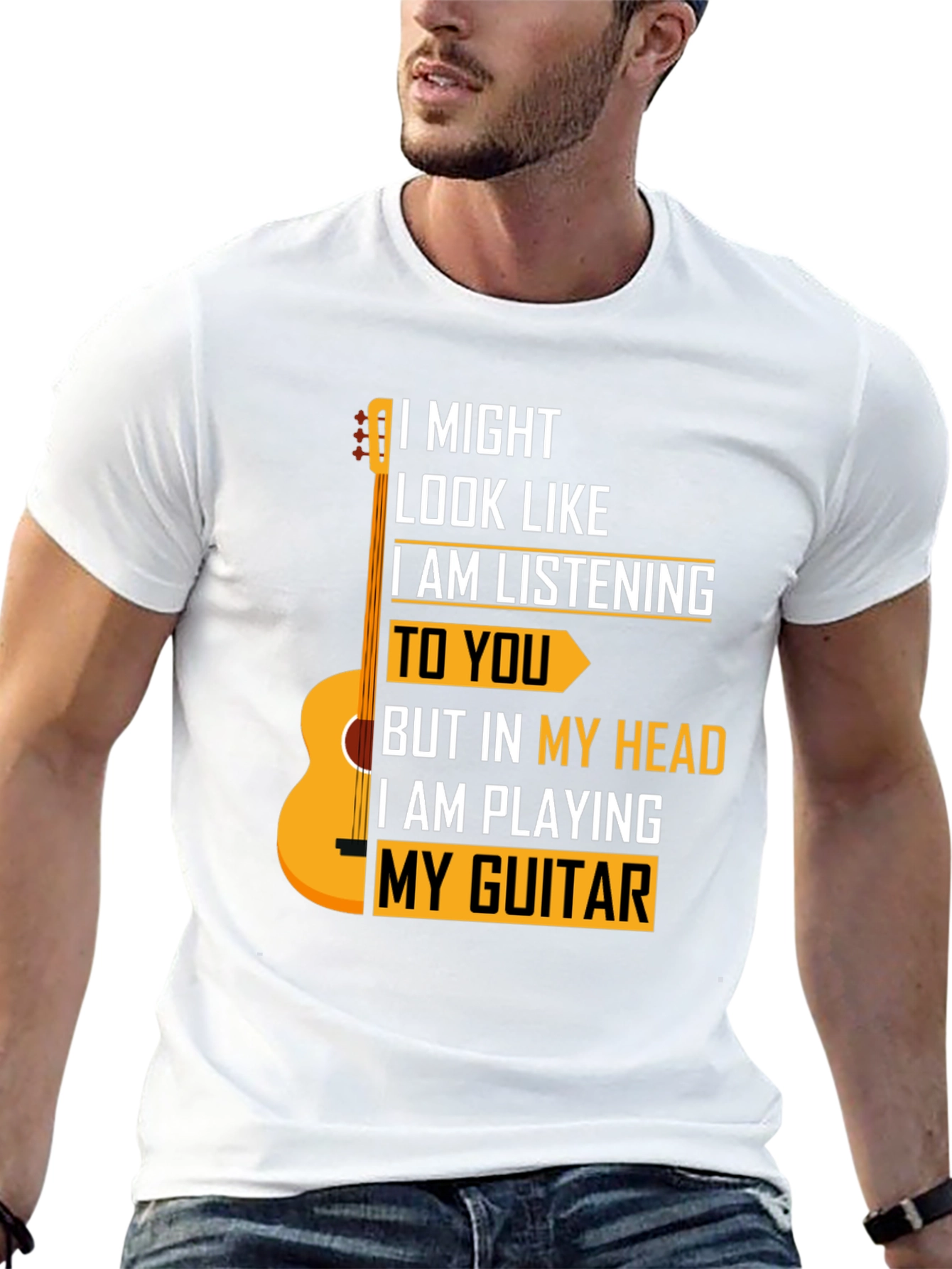 Black Guitarist T-Shirt - I Might Look Like I am Listening view 13