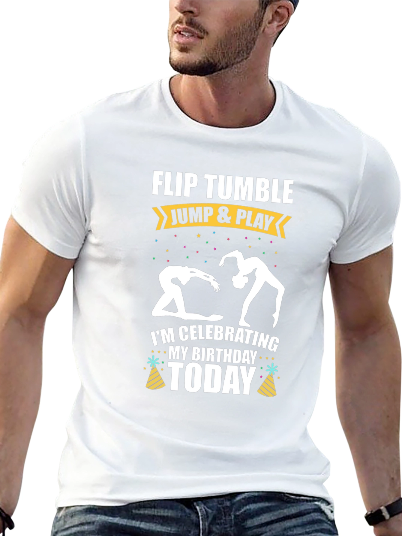 Black Gymnastics Birthday T-Shirt - Flip Tumble Jump & Play view 13