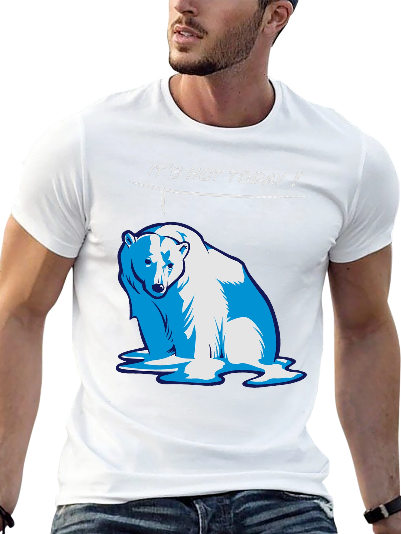 Black Funny "It's Hot Today!" Polar Bear Graphic T-Shirt view 13