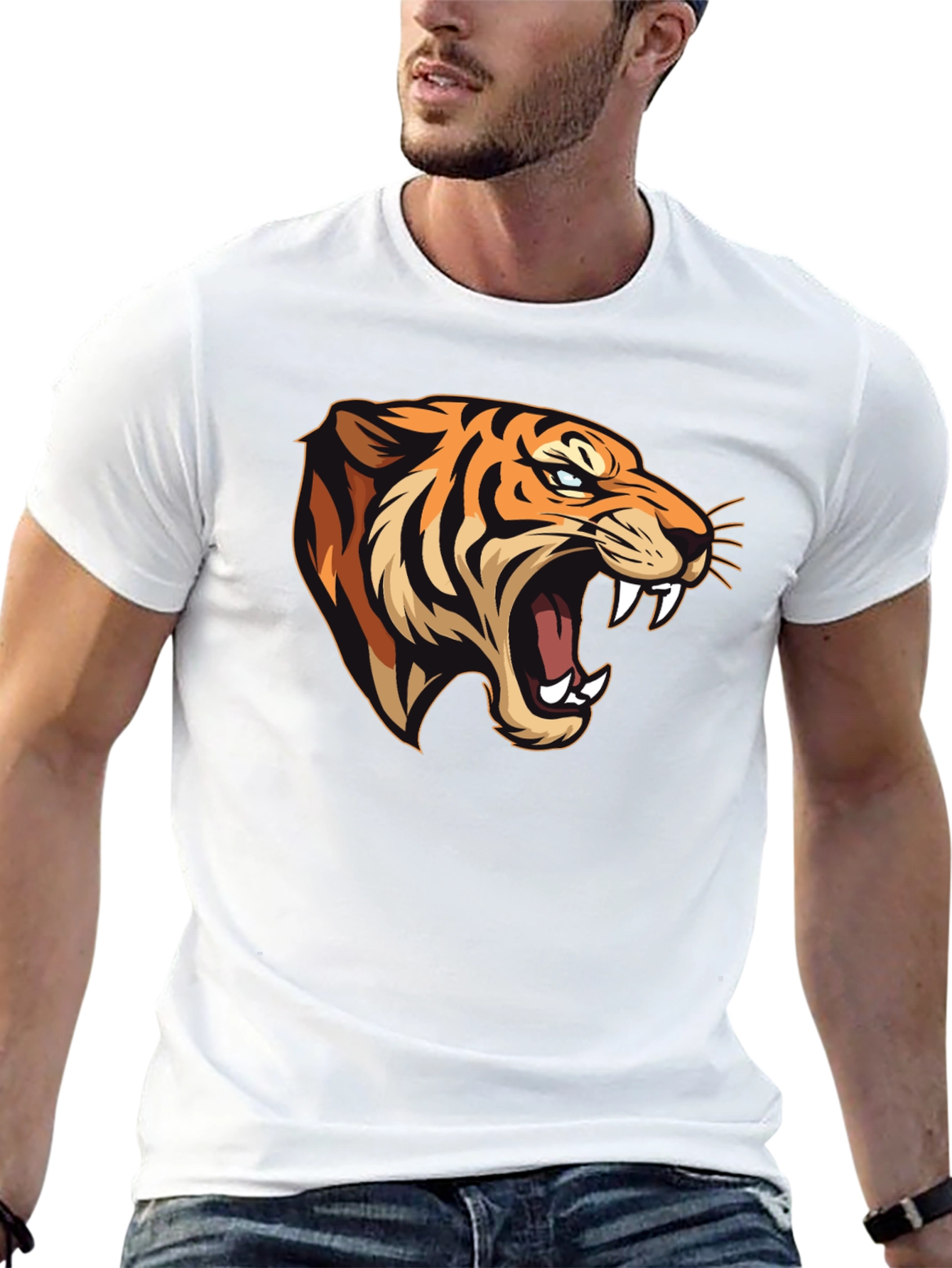 Black Fierce Tiger Graphic Tee - Men's Black T-Shirt view 13