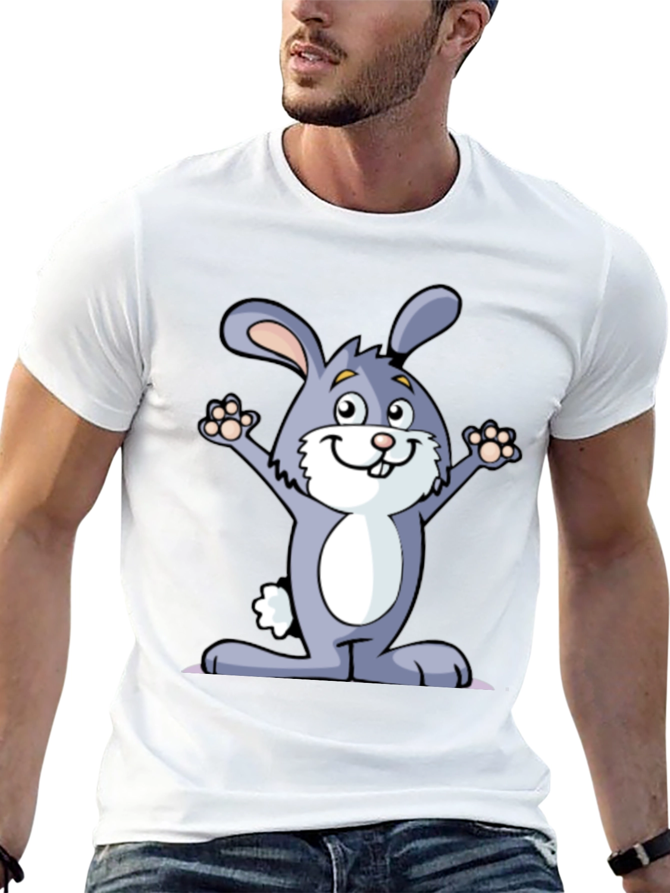 Black Funny Rabbit Graphic Tee - Black Cotton T-Shirt view 13