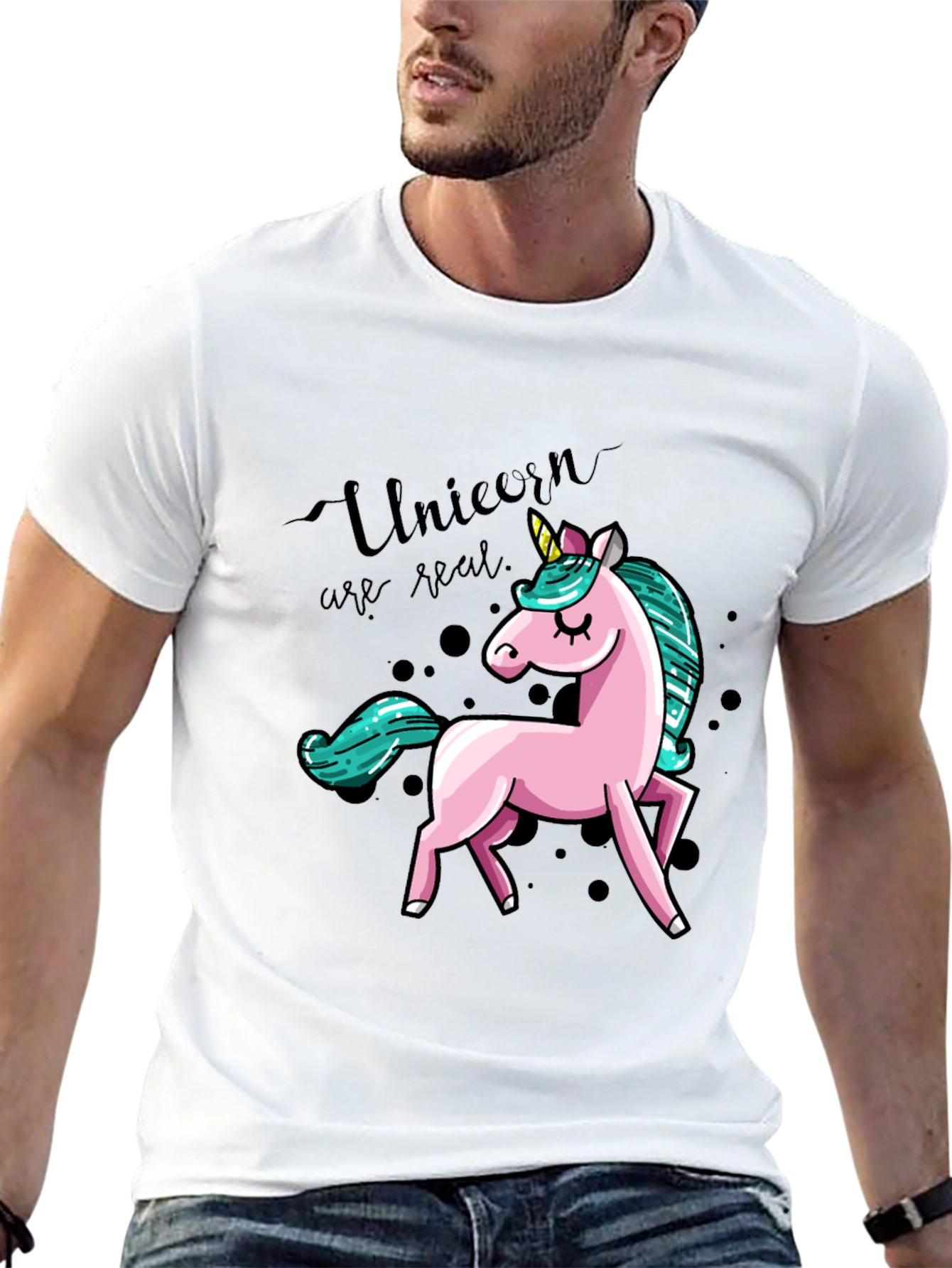 Unicorn Graphic Print T-Shirt - Black - 13