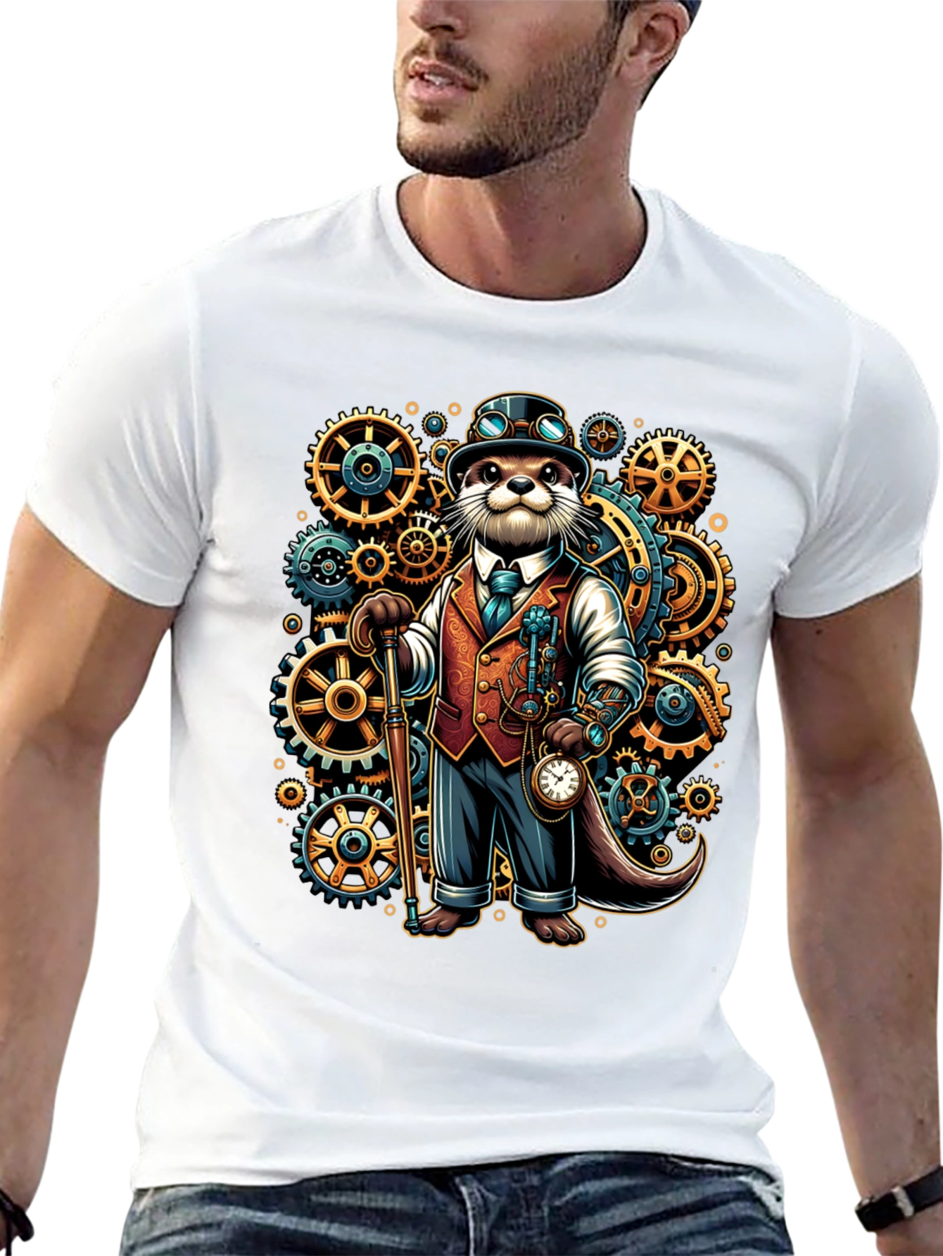 Black Steampunk Otter Graphic Tee view 13