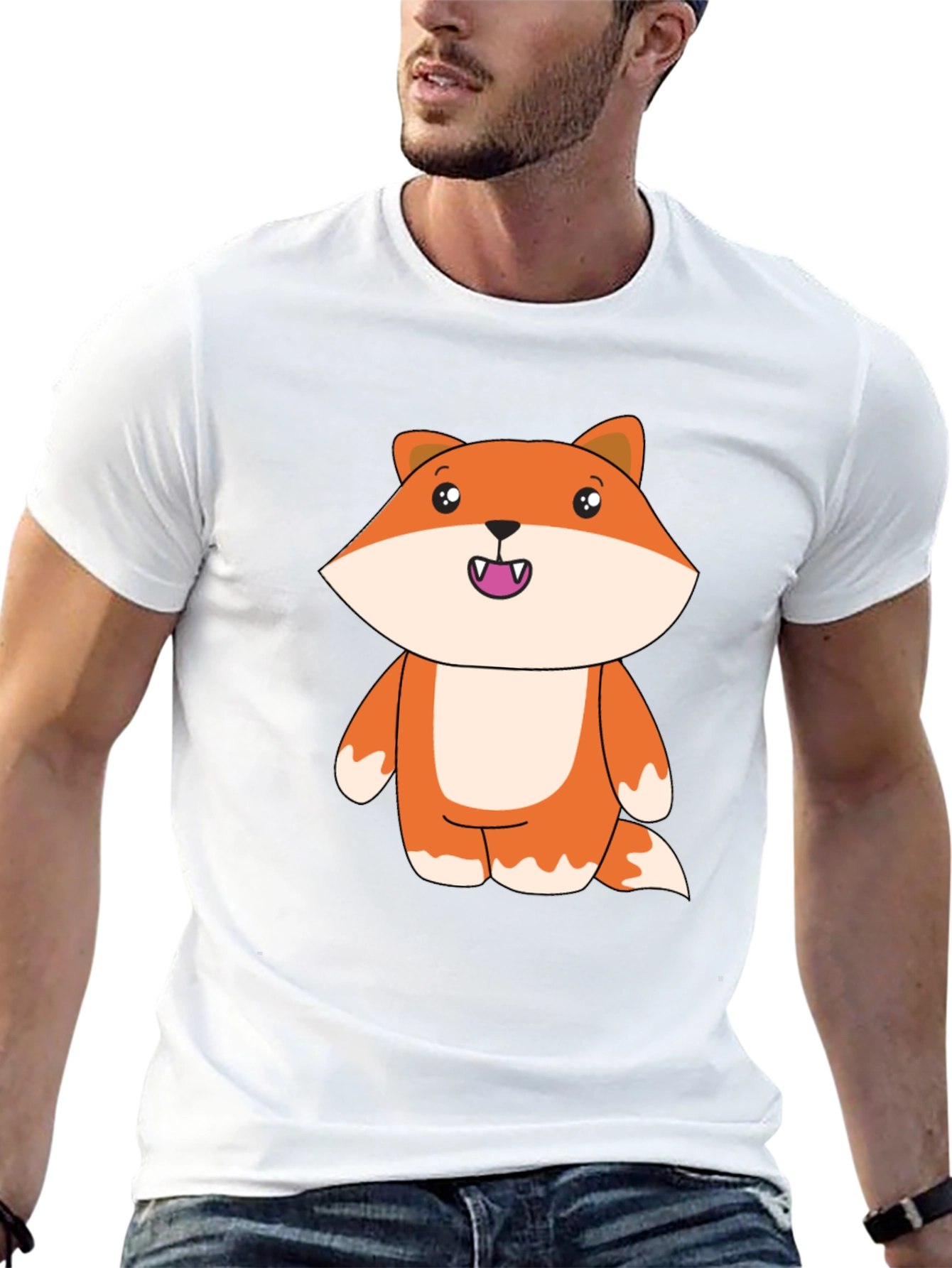 Black Cute Cartoon Fox Black T-Shirt view 13