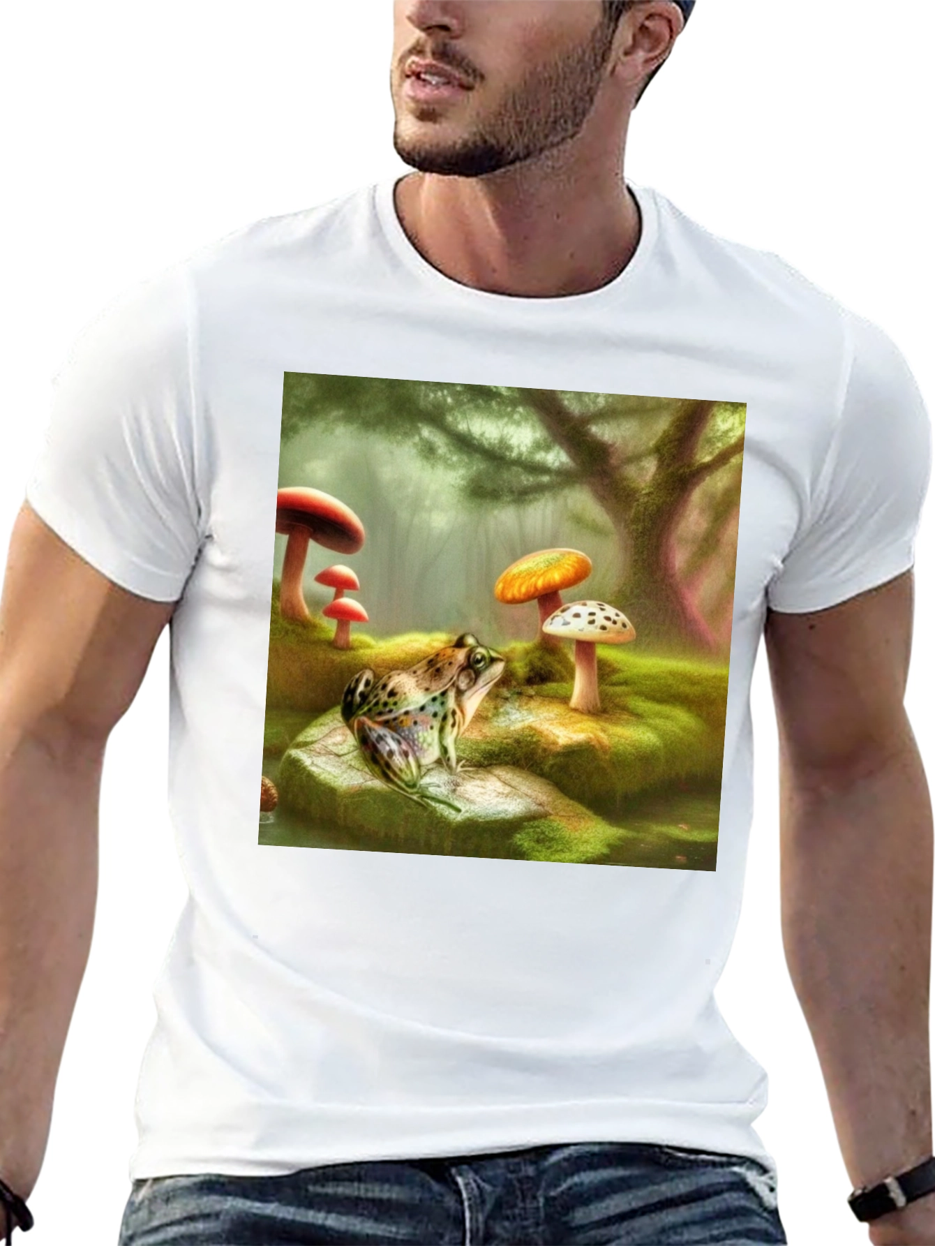 Black Frog & Mushroom Forest Graphic T-Shirt view 13