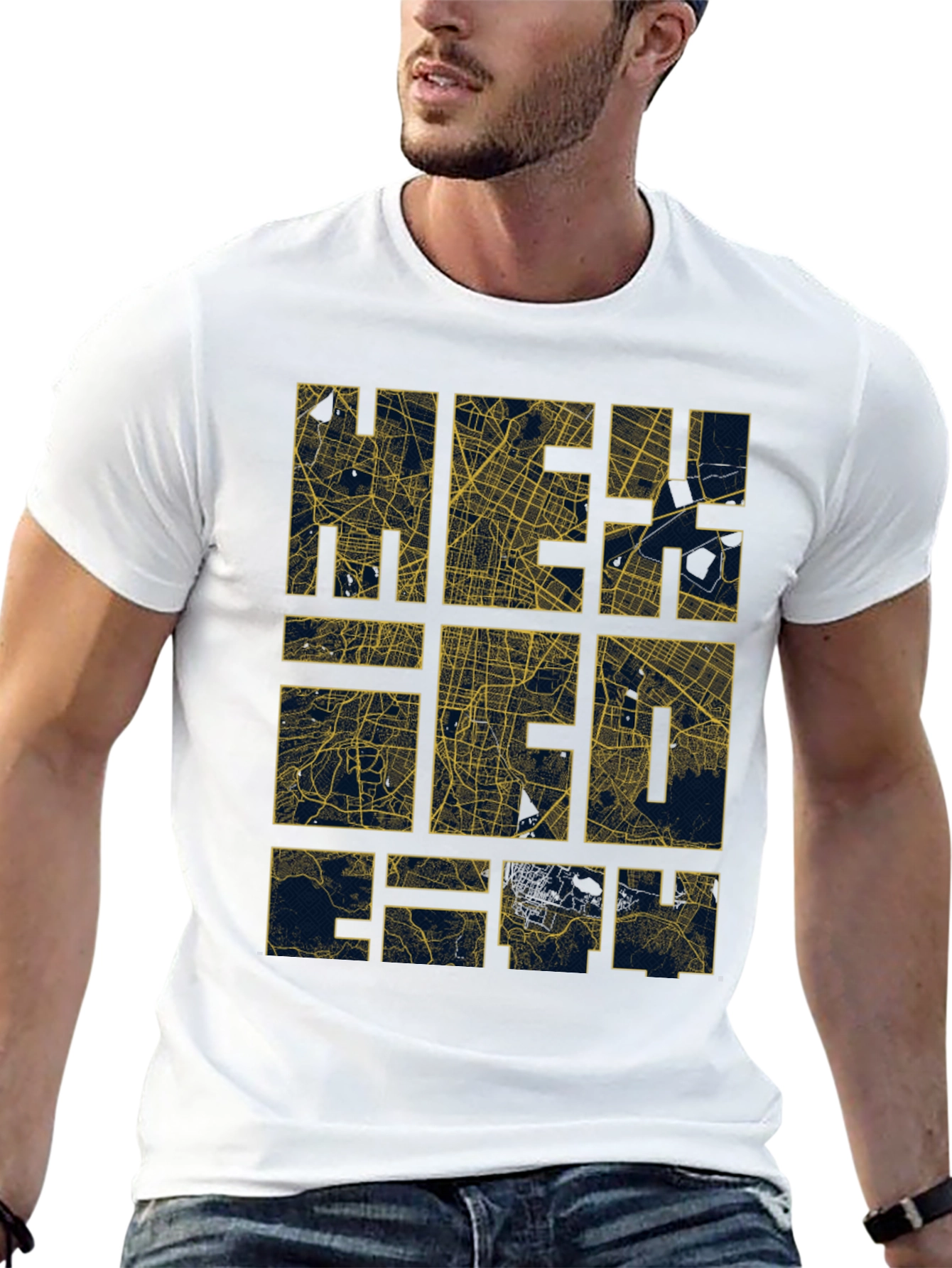 Black Geometric Map T-Shirt - Modern City Style view 13
