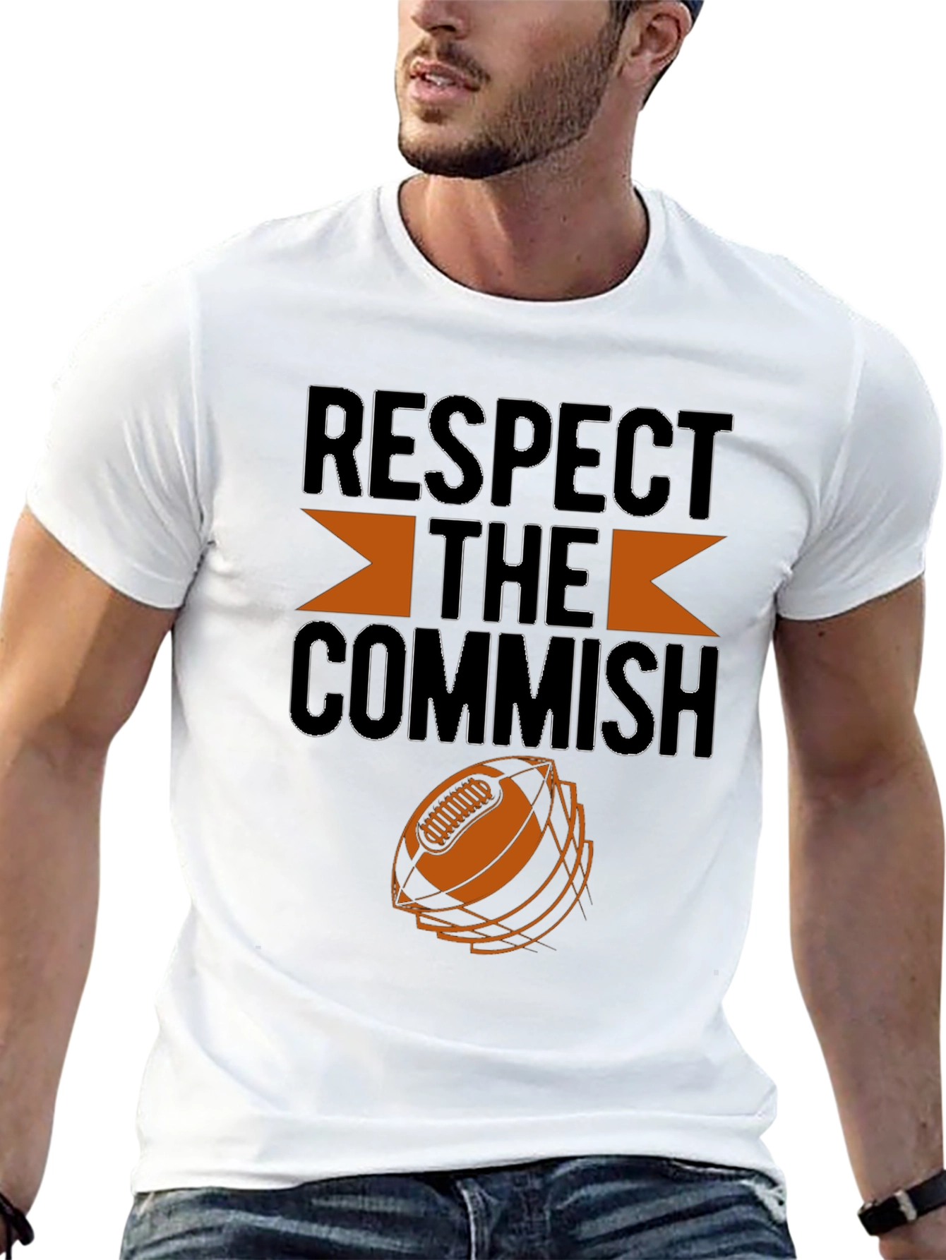 Black Respect the Commish Football Fan T-Shirt view 13