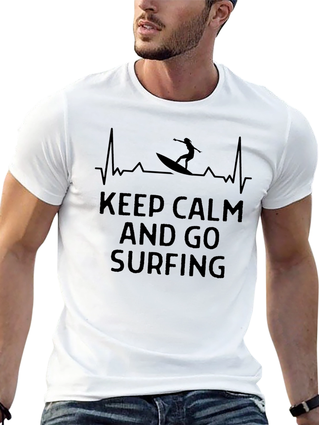 Black Keep Calm and Go Surfing Black T-Shirt view 13