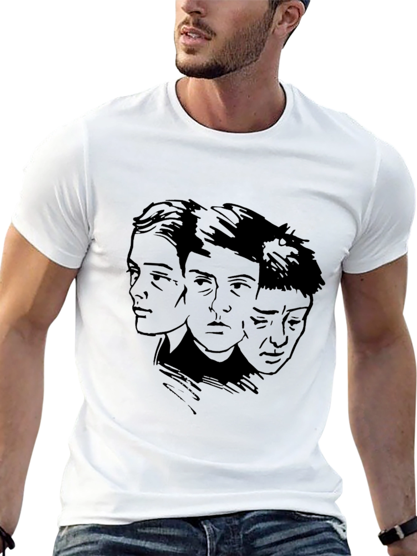 Black Three Faces Graphic Black T-Shirt view 13