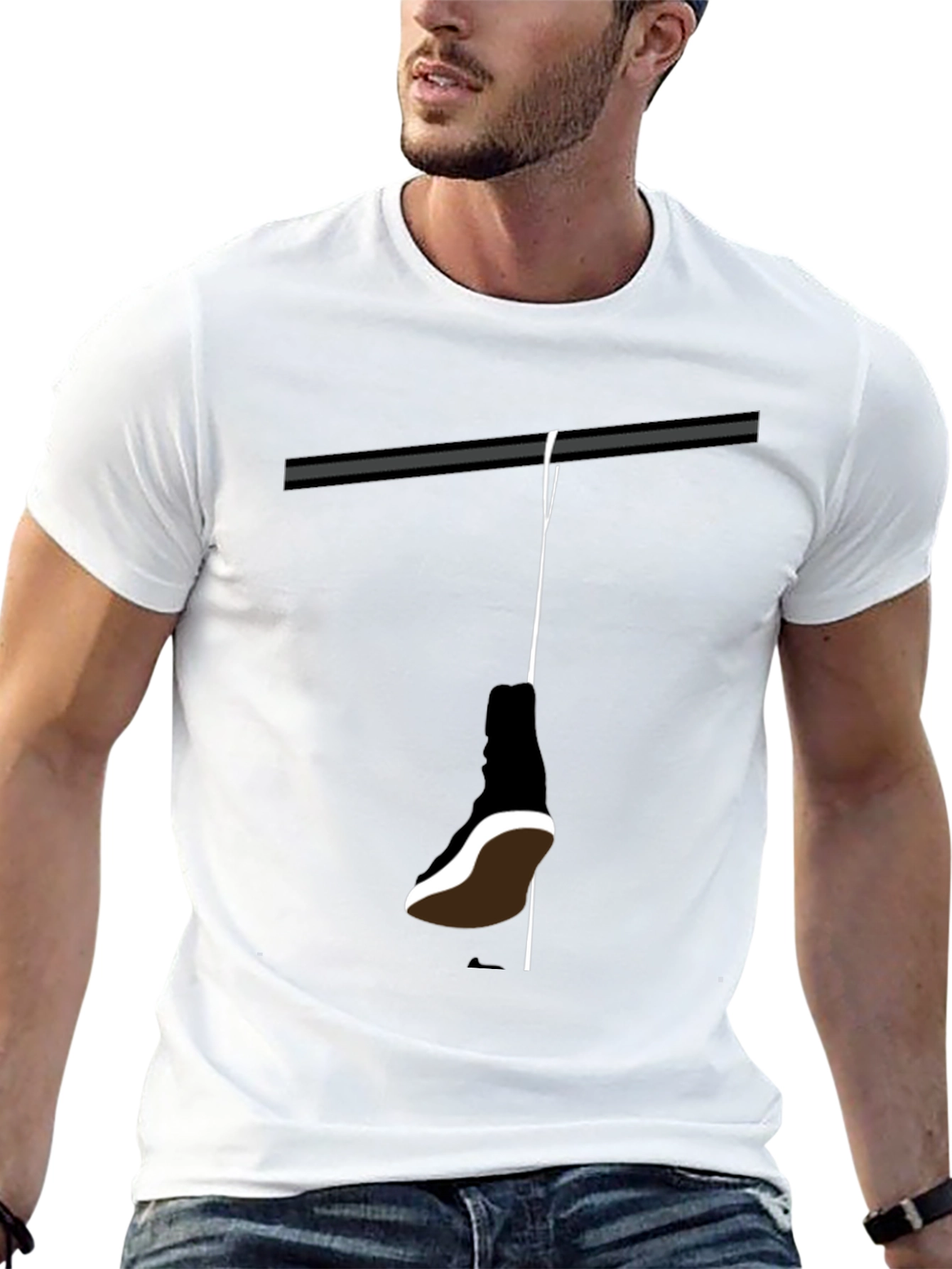 Black Hanging Shoe T-Shirt - Stylish Graphic Tee view 13