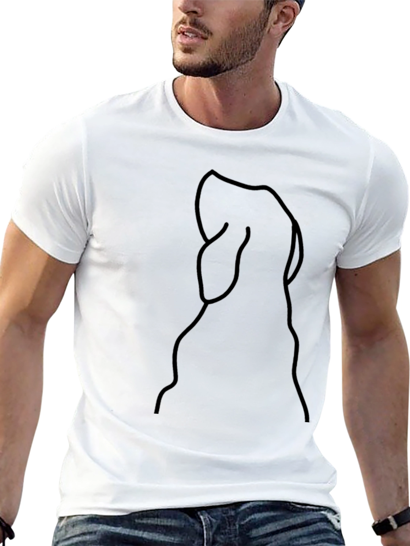 Black Minimalist Dog Line Art Black T-Shirt view 13