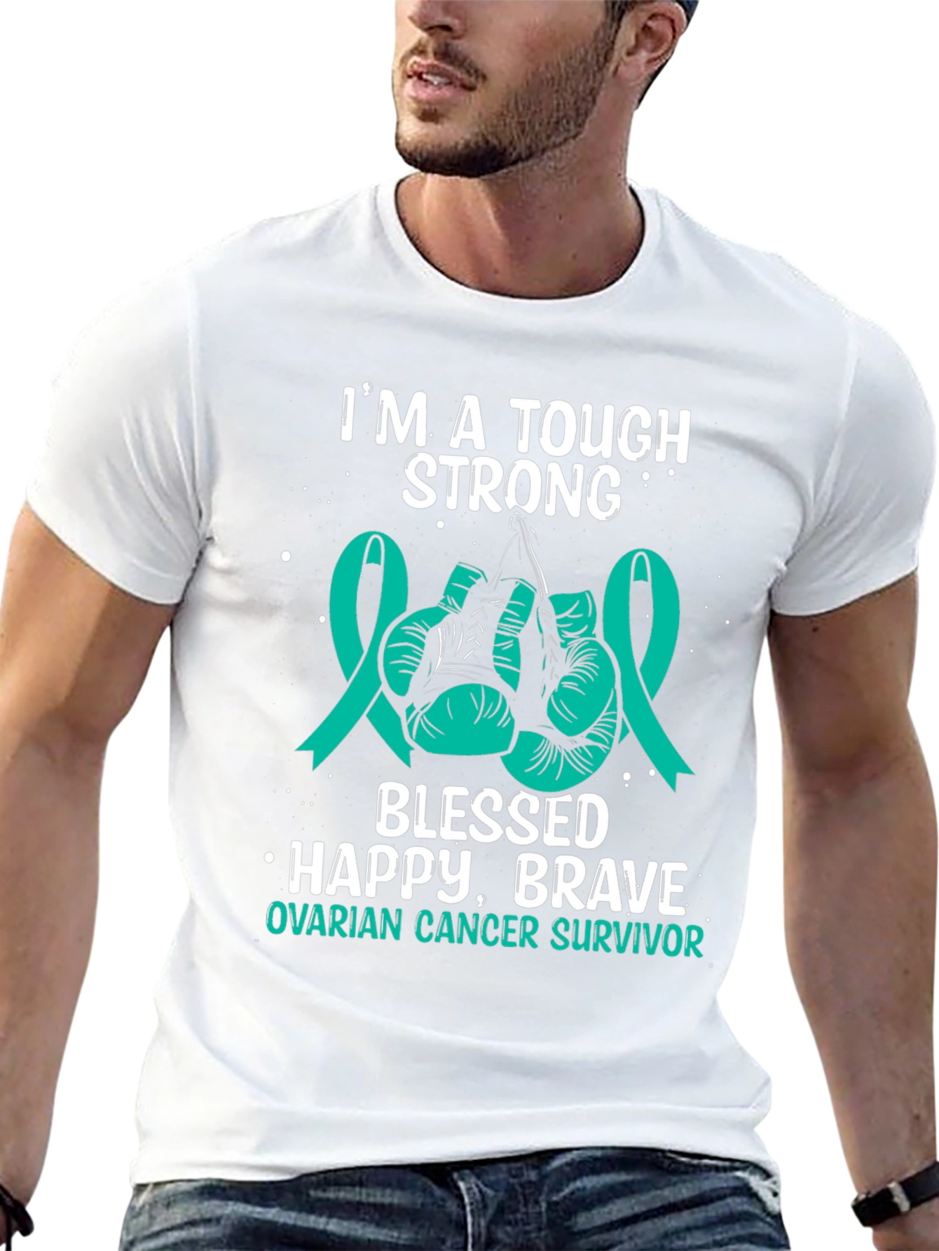 Ovarian Cancer Survivor Strong Boxing Gloves T-Shirt - 13