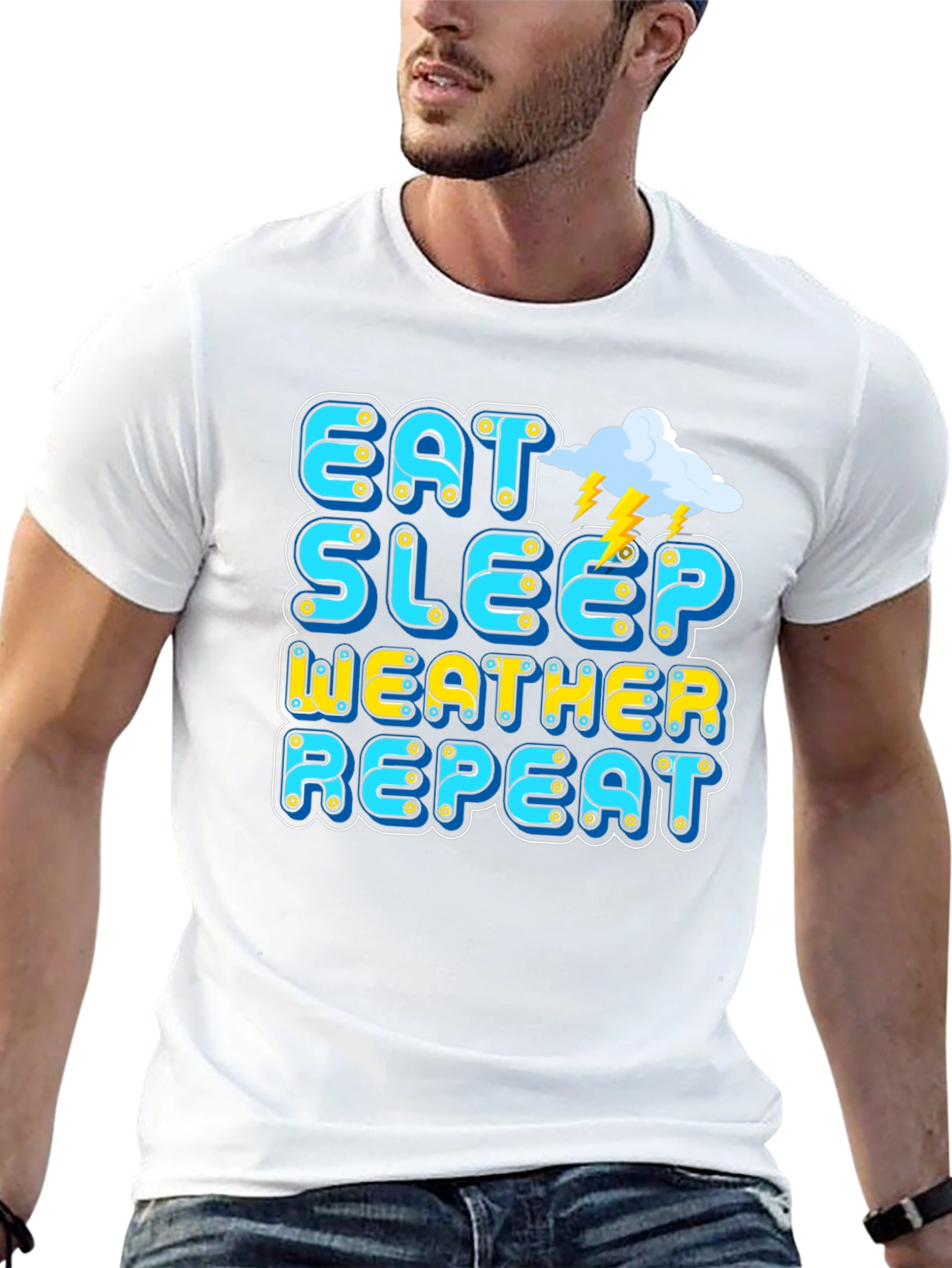 Black Eat Sleep Weather Repeat Graphic Tee view 13
