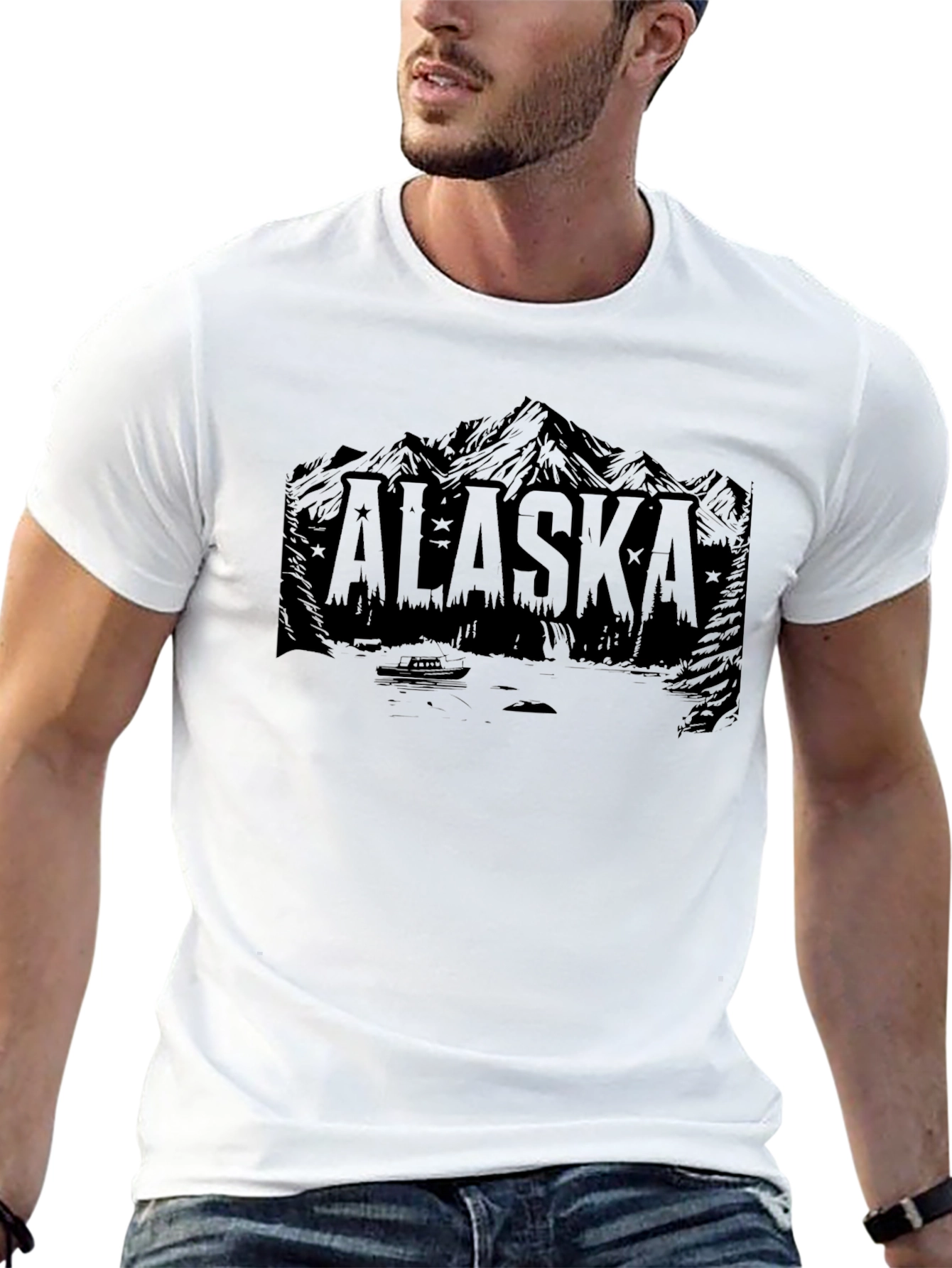 Black Alaska Mountain Graphic Print Black T-Shirt view 13