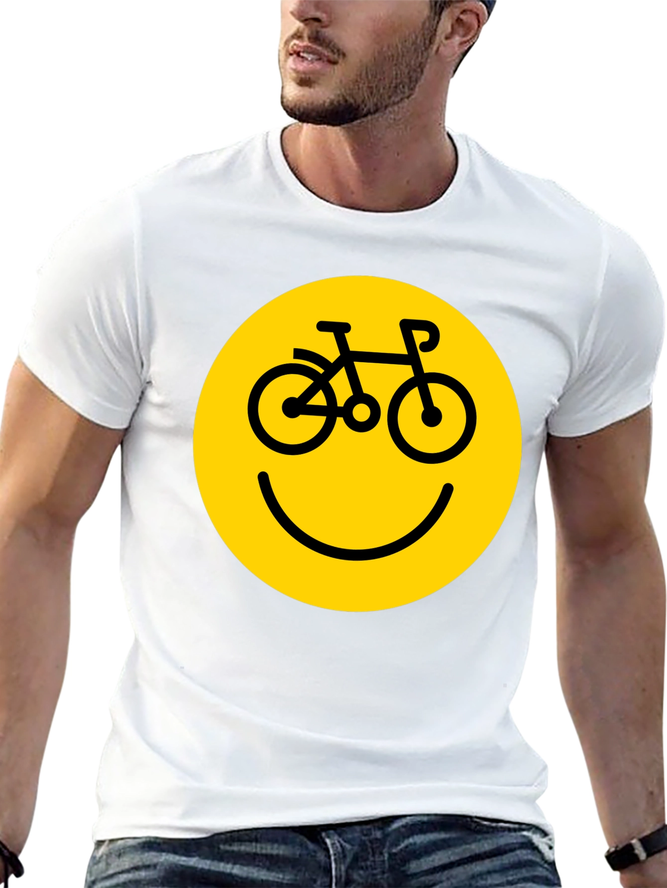 Black Smiley Face Bike T-Shirt - Yellow Graphic view 13