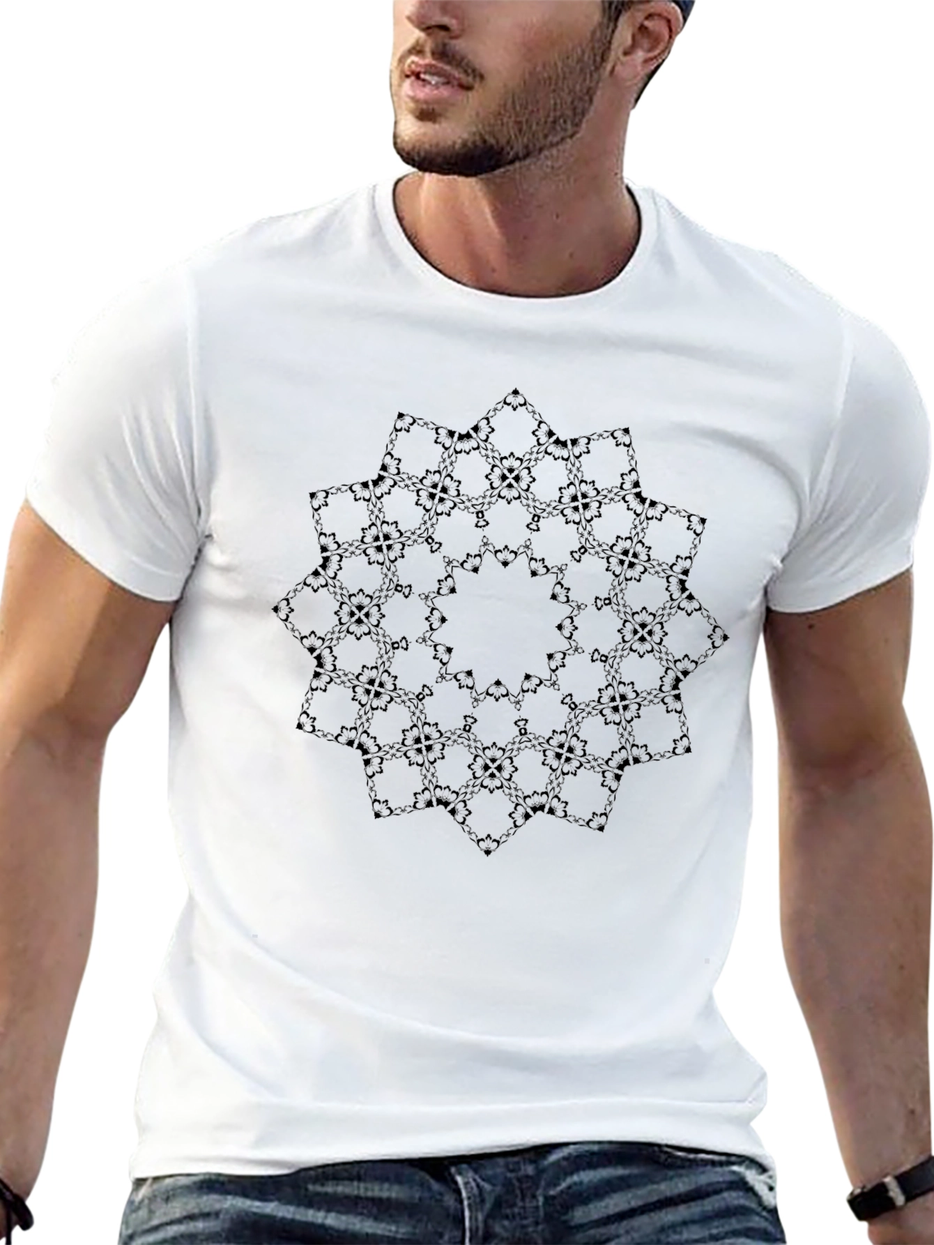 Black Abstract Fractal Pattern Black T-Shirt view 13