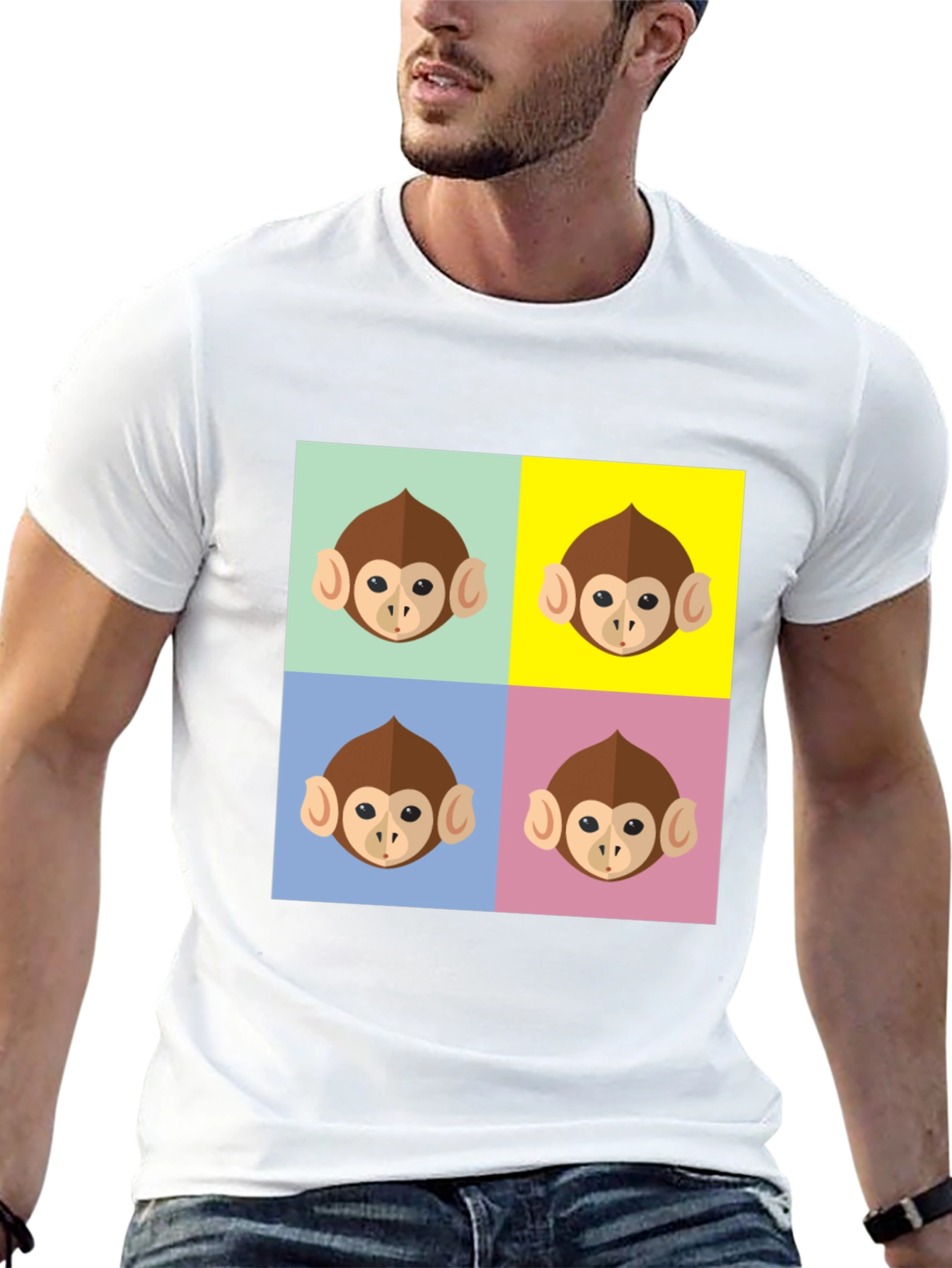 Black Funky Monkey Face Pop Art Graphic T-Shirt view 13