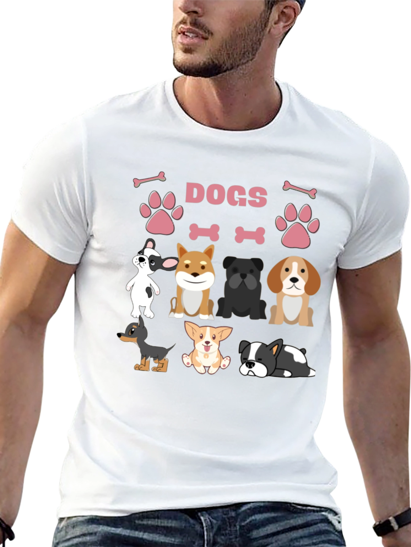 Black Cute Dogs Graphic Print T-Shirt view 13