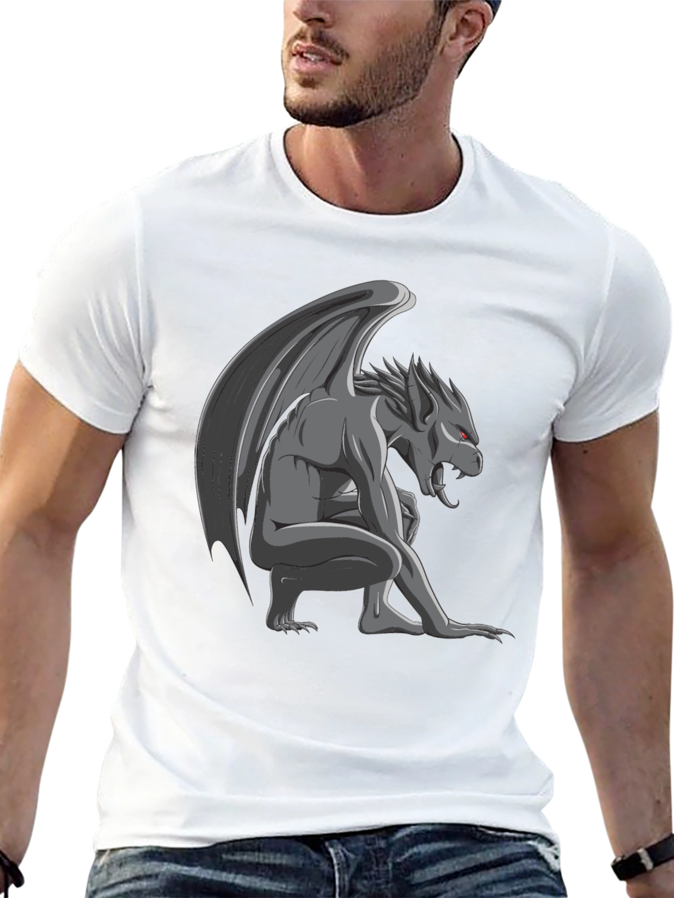 Black Gargoyle Graphic Tee - Black Cotton T-Shirt view 13