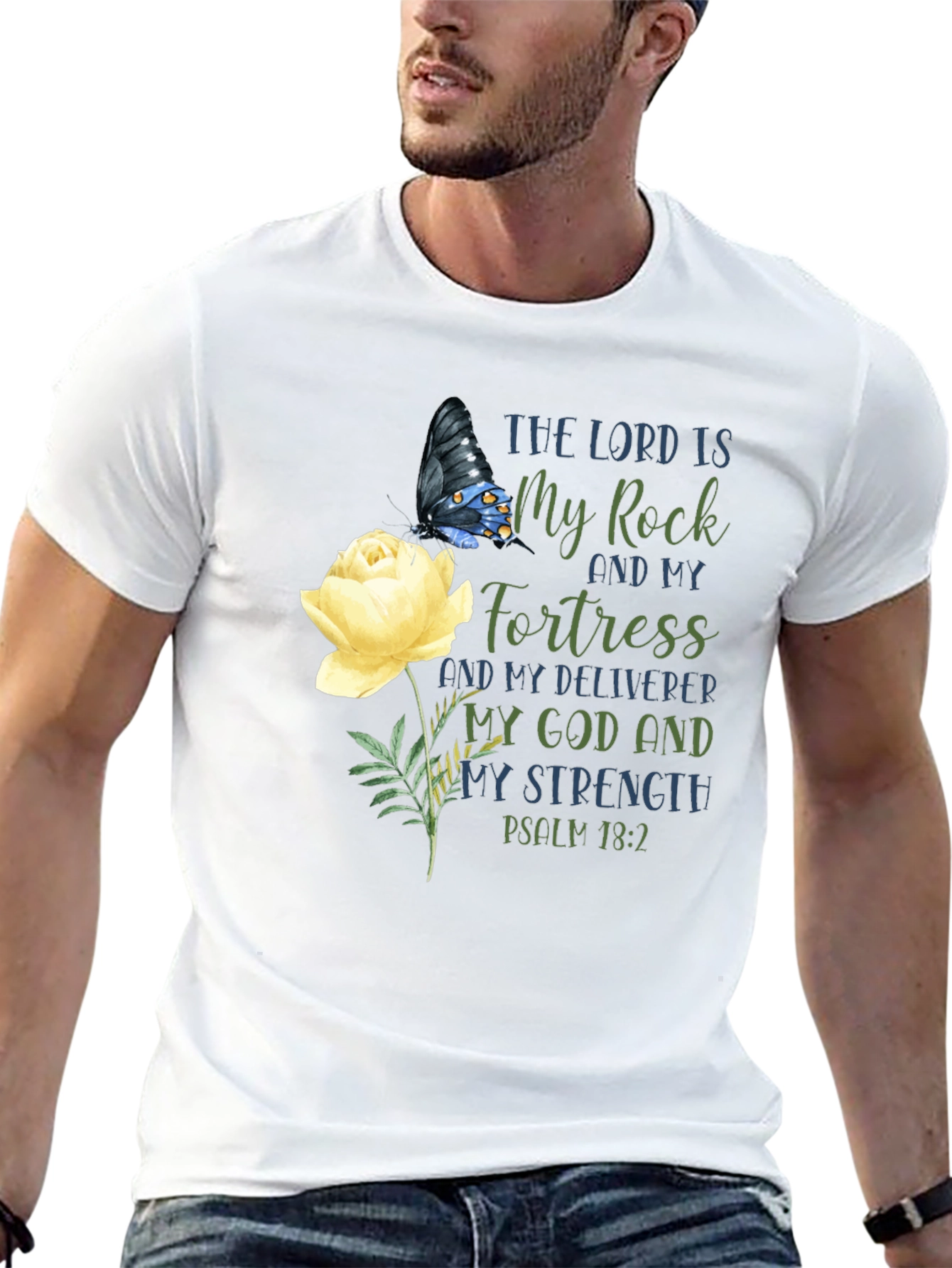 The Lord Is My Rock T-Shirt, Butterfly & Rose Design - 13