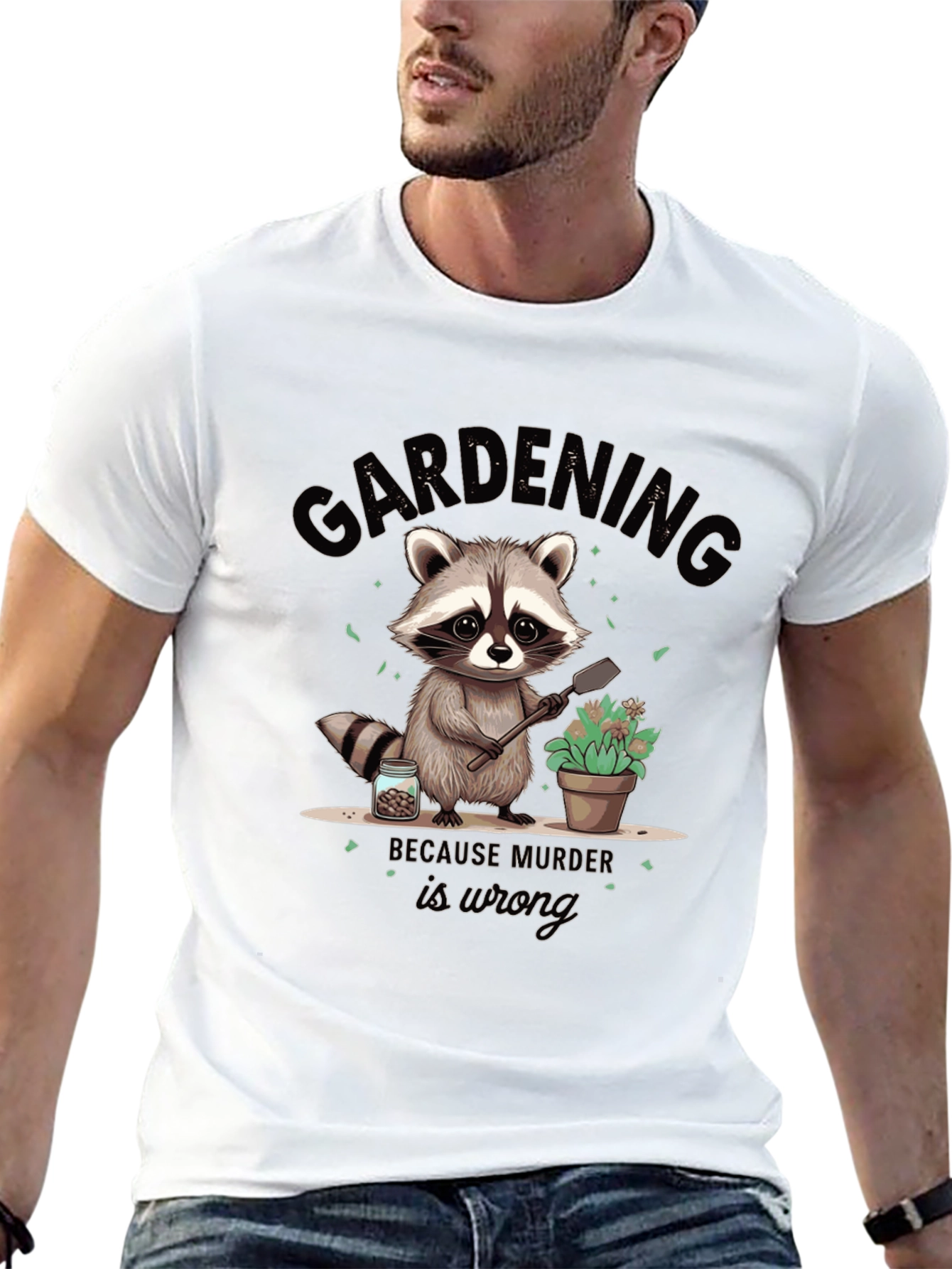 Black Gardening Because Murder Is Wrong Black T-Shirt view 13