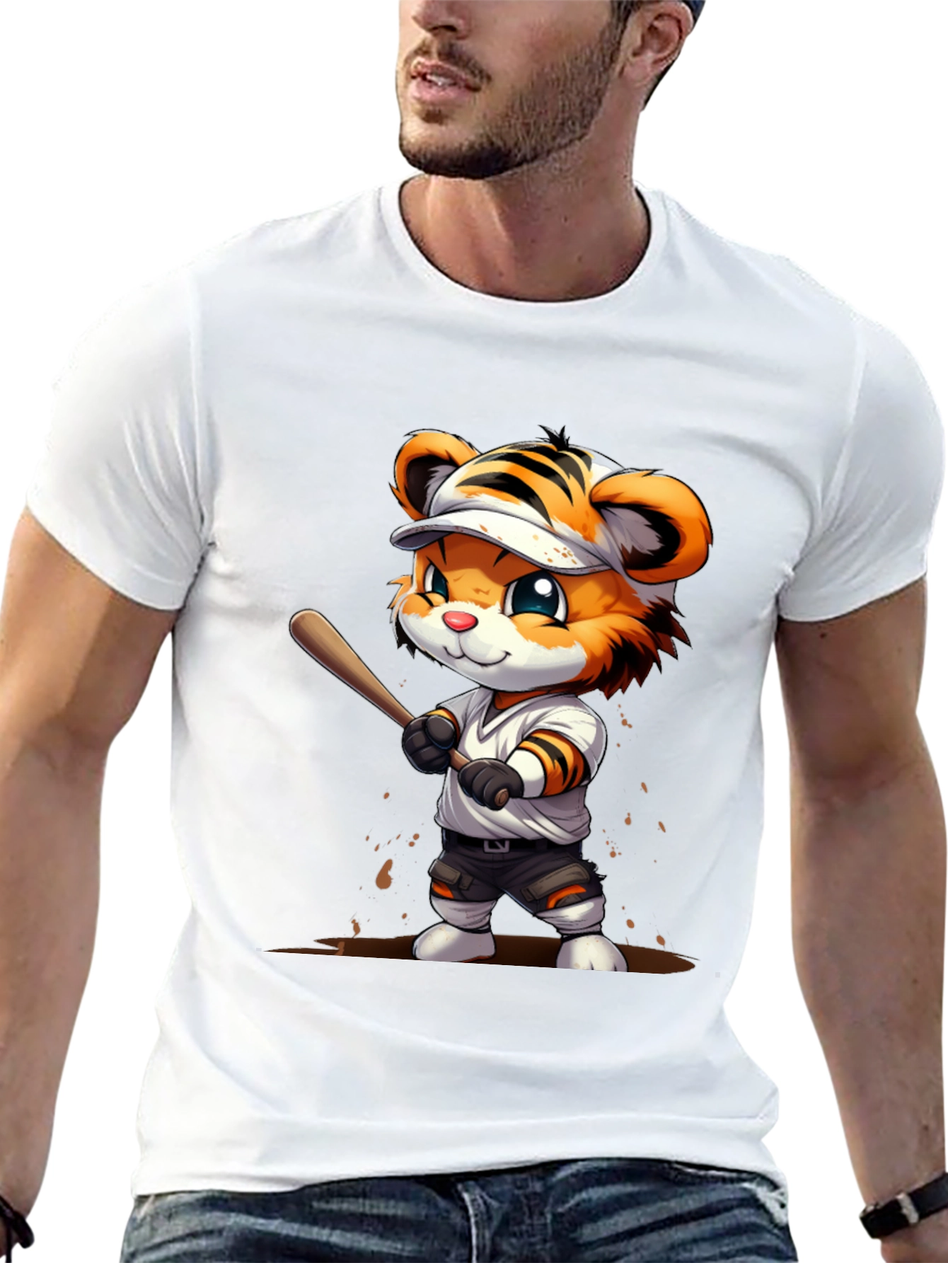 Black Tiger Baseball Player Graphic Tee view 13