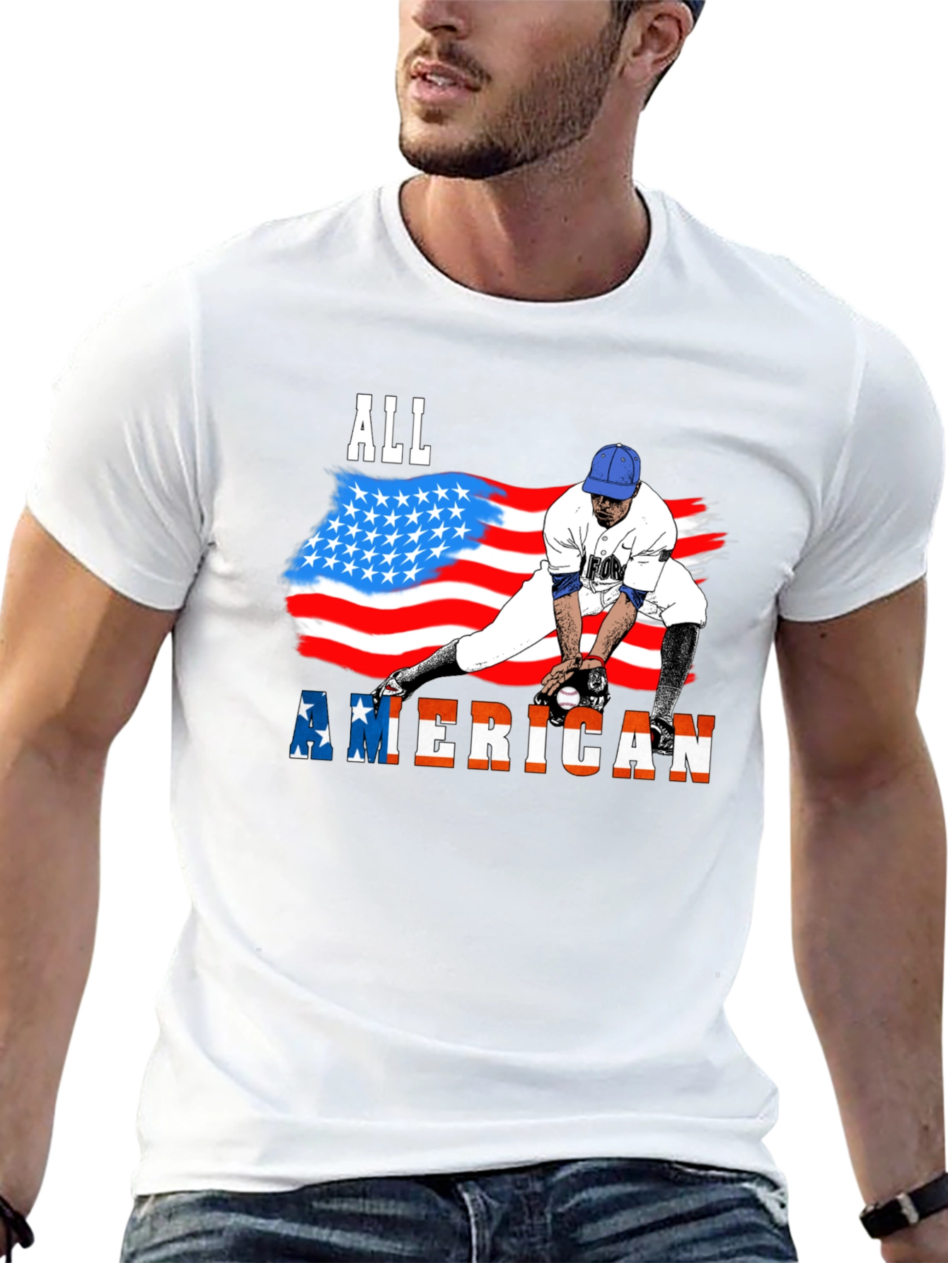 Black All American Baseball T-Shirt - Patriotic USA Flag Design view 13