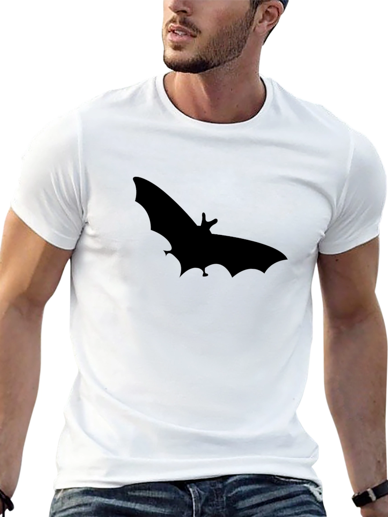 Black Bat Silhouette Graphic Black T-Shirt view 13
