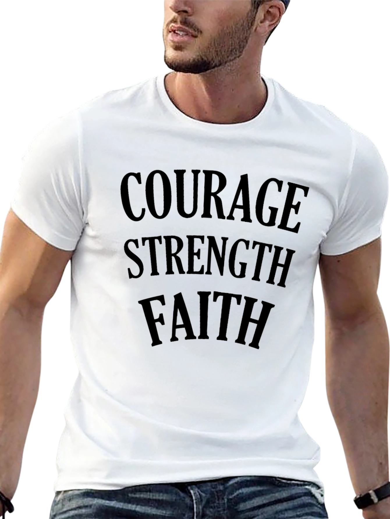 Black Courage Strength Faith Men's Black T-Shirt view 13