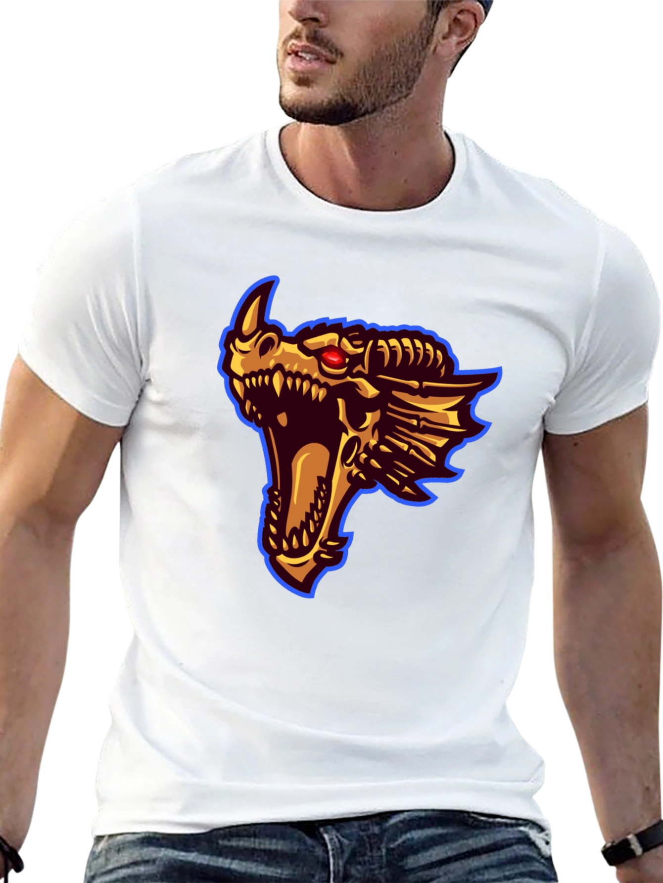 Black Dragon Head Graphic Print T-Shirt view 13