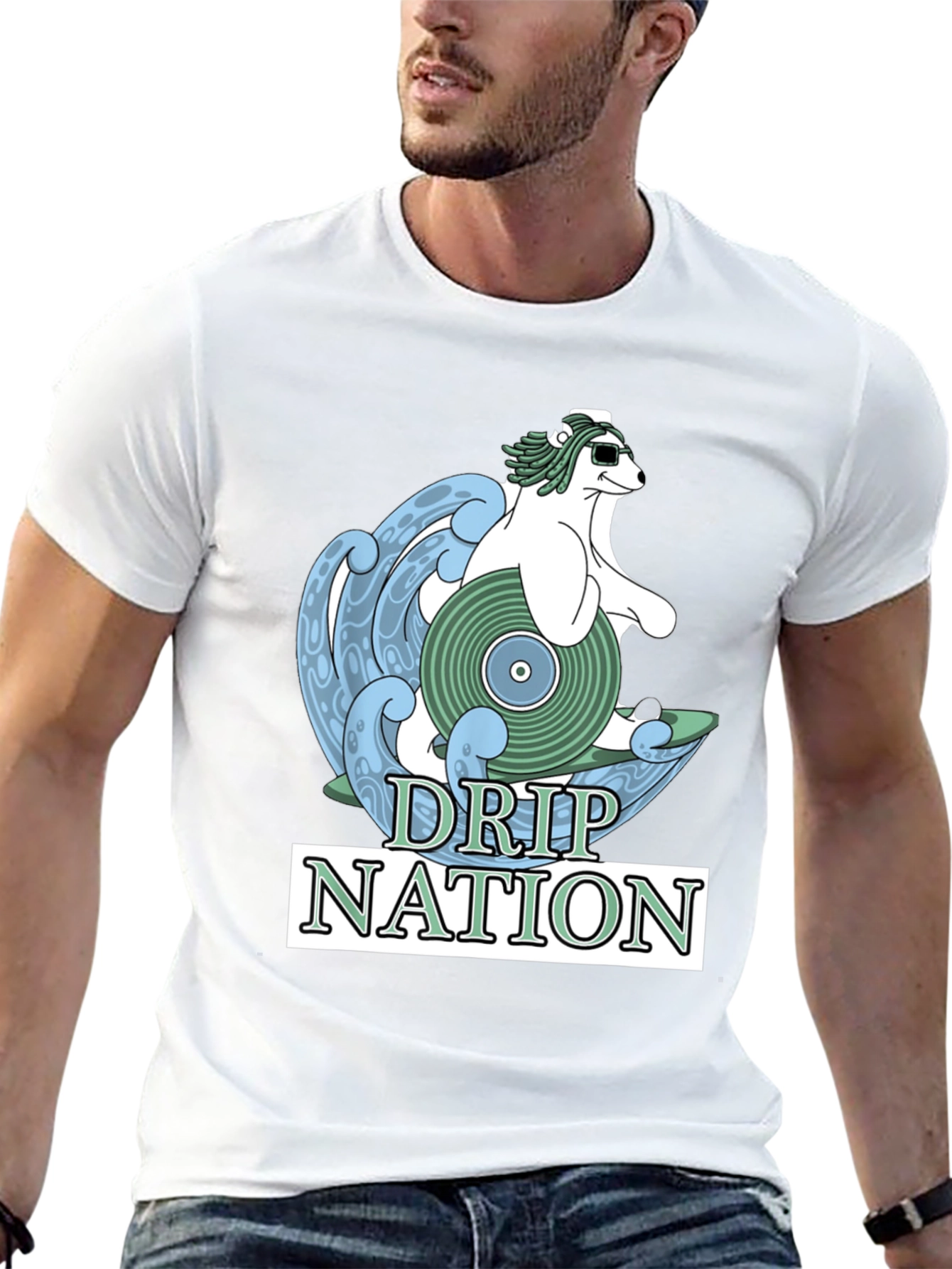 Black Drip Nation Polar Bear Surfing T-Shirt view 13